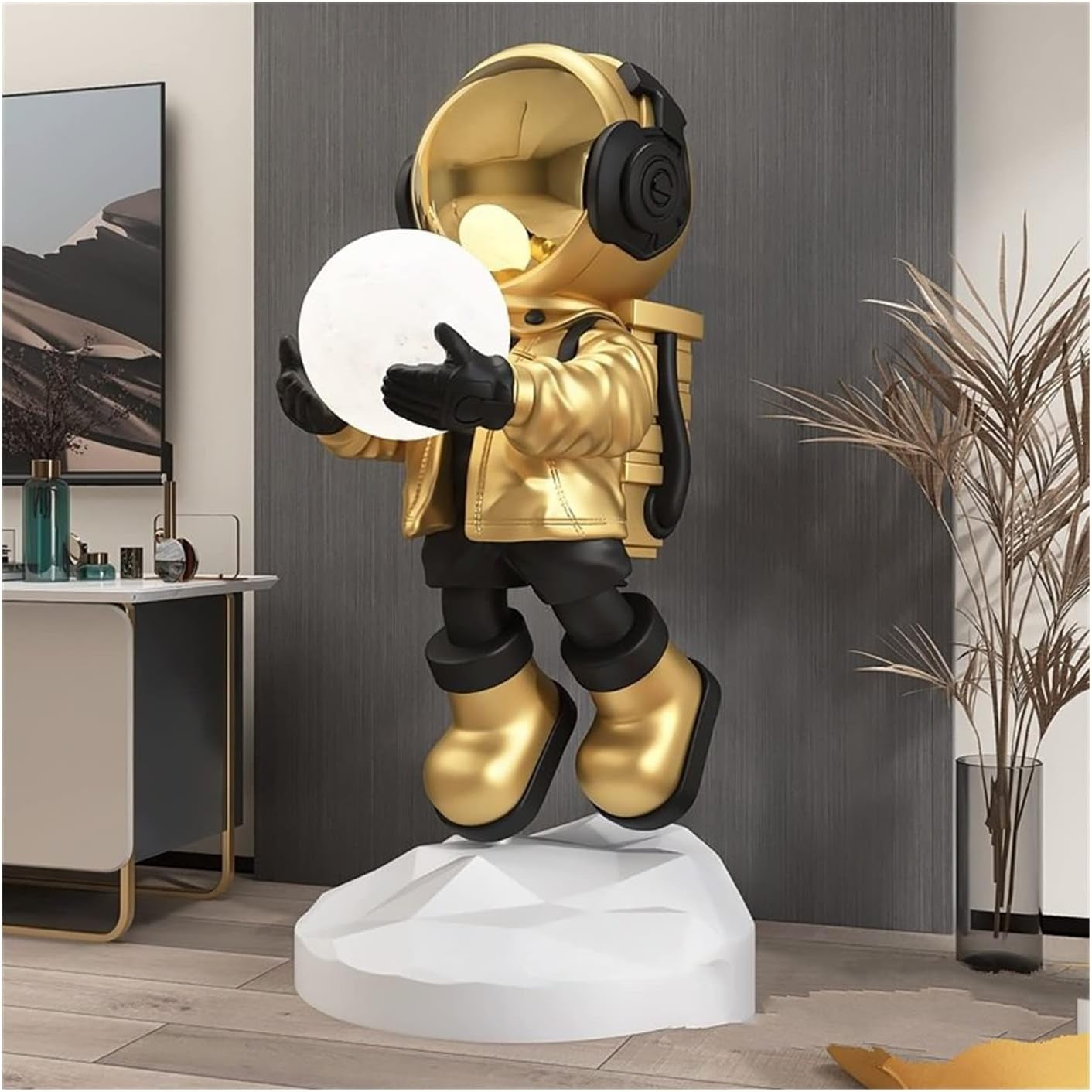 Statuen Home Decor Moderne Kunst Astronaut Statue Skulptur Korridor Licht Bodendekoration Ornamente Skulptur Deko (Color : Gold)