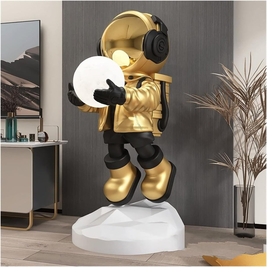 Statuen Home Decor Moderne Kunst Astronaut Statue Skulptur Korridor Licht Bodendekoration Ornamente Skulptur Deko (Color : Gold)