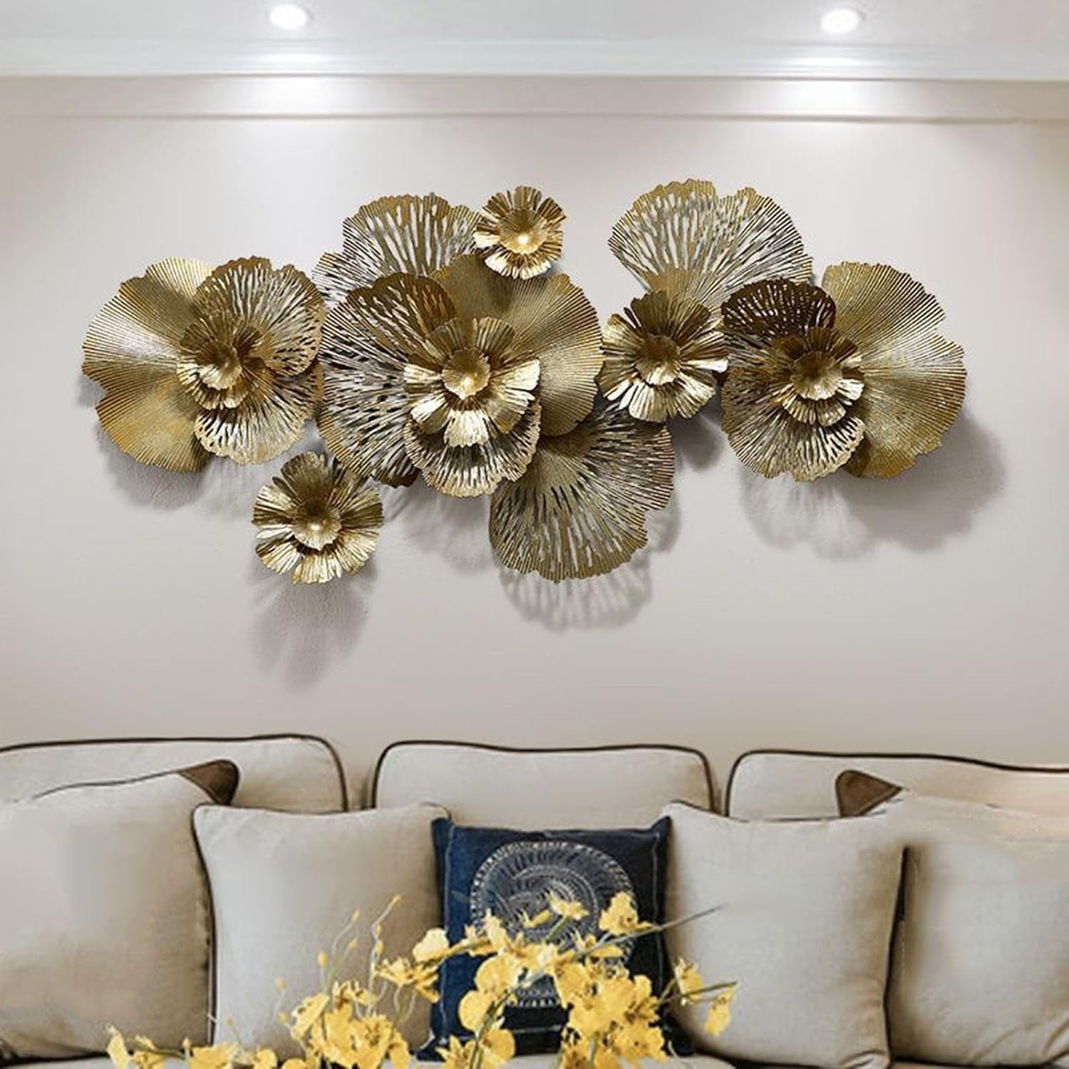 Metall Gold Blume Wanddekoration, Luxus 3D Blumen Wandkunst Dekor Blume Kunst Wandbehang Dekor Metall Kunst Wandskulptur Heimdekoration Für Schlafzimmer Wohnzimmer Hintergrund Wand