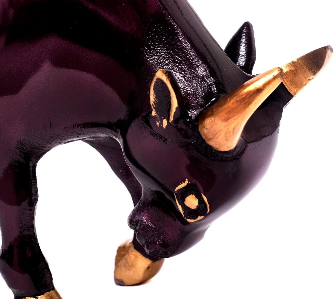 Design Stier Figur Bulle Stier Metall Skulptur Handmade Dekofigur Börse Banker Trader Aktien Büffel Bison Silber Braun Gold (Stier - Bronze/Lila)
