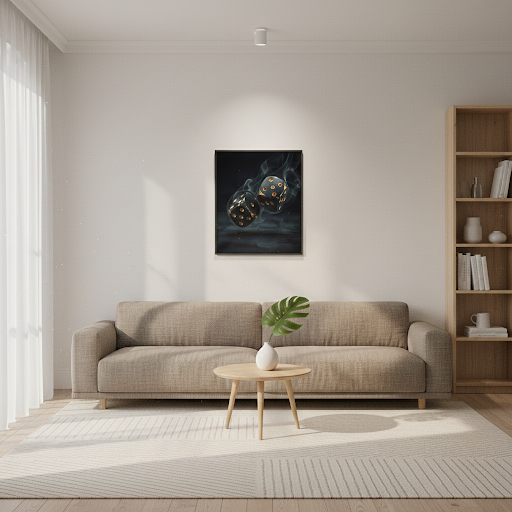 [Wandbild Schwarz Gold | Würfel Kunst & Casino Motive | LAFFARTS Digital Download] - Luxus Wandbild mit 24 Karat Gold | Dark Luxury Interior & Wanddekoration.