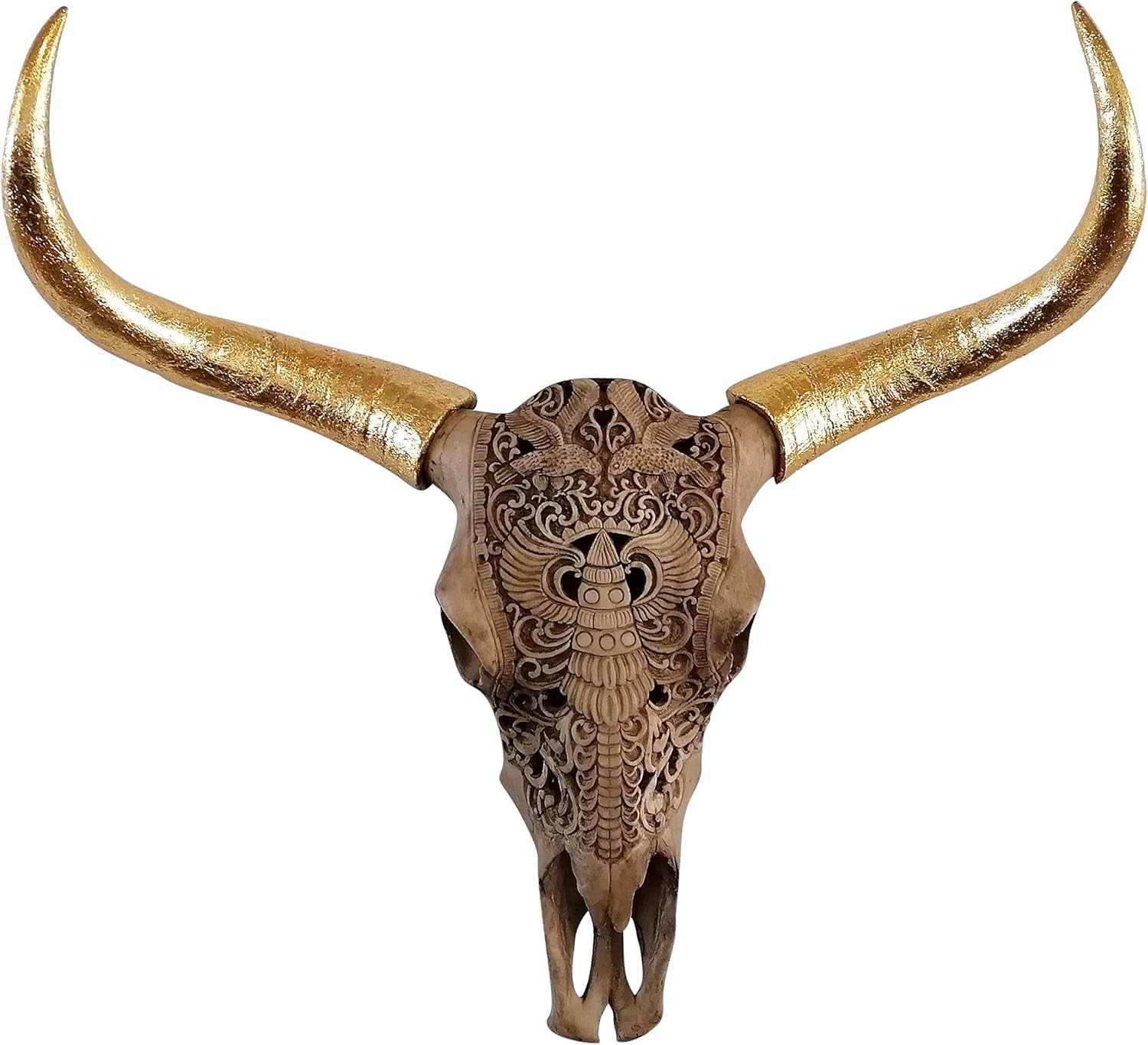 Michaelnoll Stierkopf Bullenkopf Stier Bullenschädel Geweih Hörner Wanddekoration Polyresin Gold Riesig Groß - Moderne Wanddeko Für Schlafzimmer Oder Wohnzimmer - Deko Dekoration - XXL 72 Cm