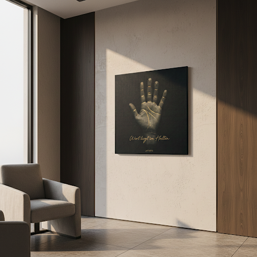 [Leinwandkunst "Wert liegt im Halten"| Zeitloses Statement mit Goldenen Details X LAFFARTS] - Luxus Wandbild mit 24 Karat Gold | Dark Luxury Interior & Wanddekoration.