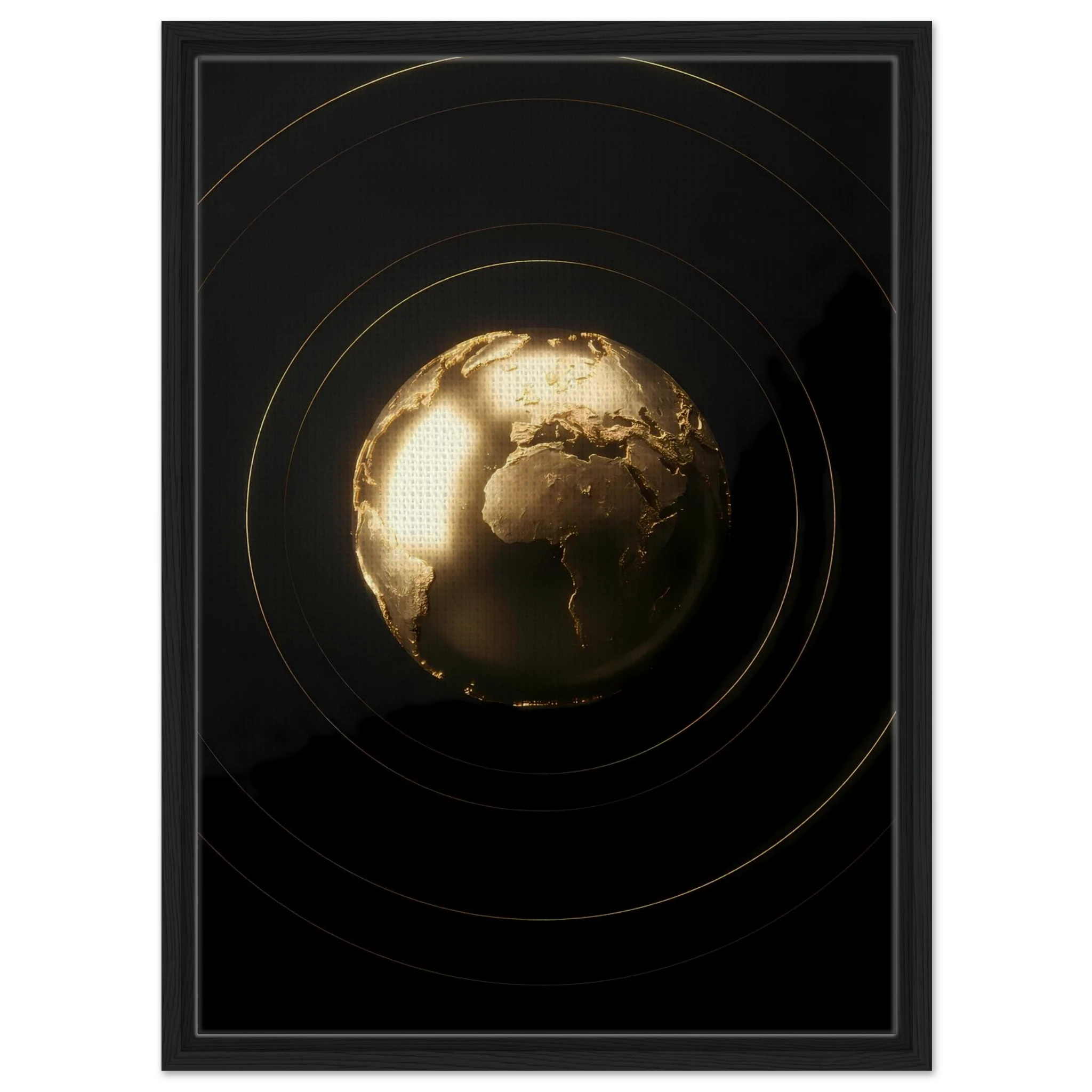 [Exklusives Kunstwerk "The World Is Yours" – Modernes 3D Globus Wandbild für dezentes Status-Ambiente] - Luxus Wandbild mit 24 Karat Gold | Dark Luxury Interior & Wanddekoration.