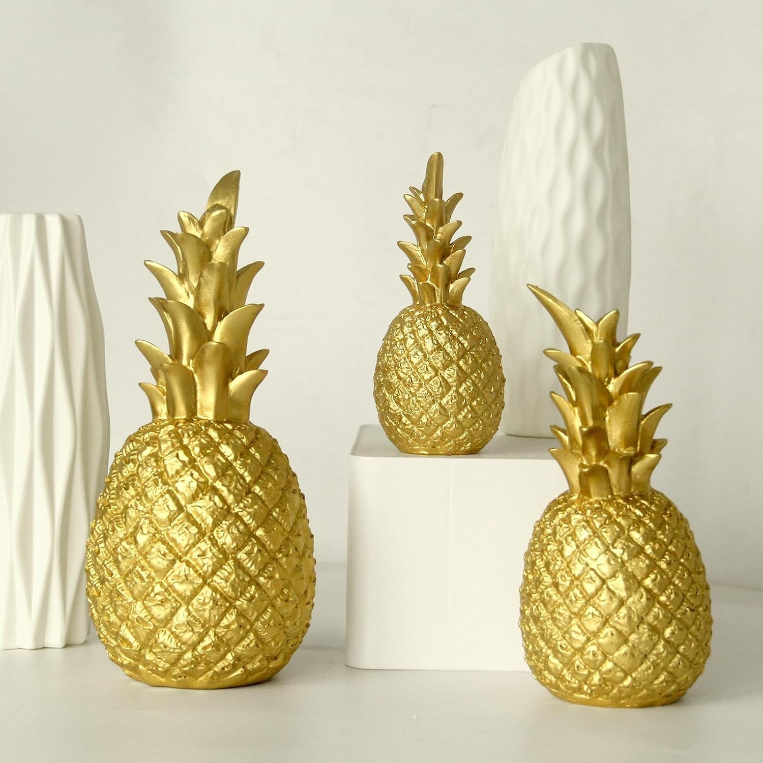 Ananas Deko Statuen,Dekofigur Für Wohnzimmer Schreibtisch Deko (Gold, S)