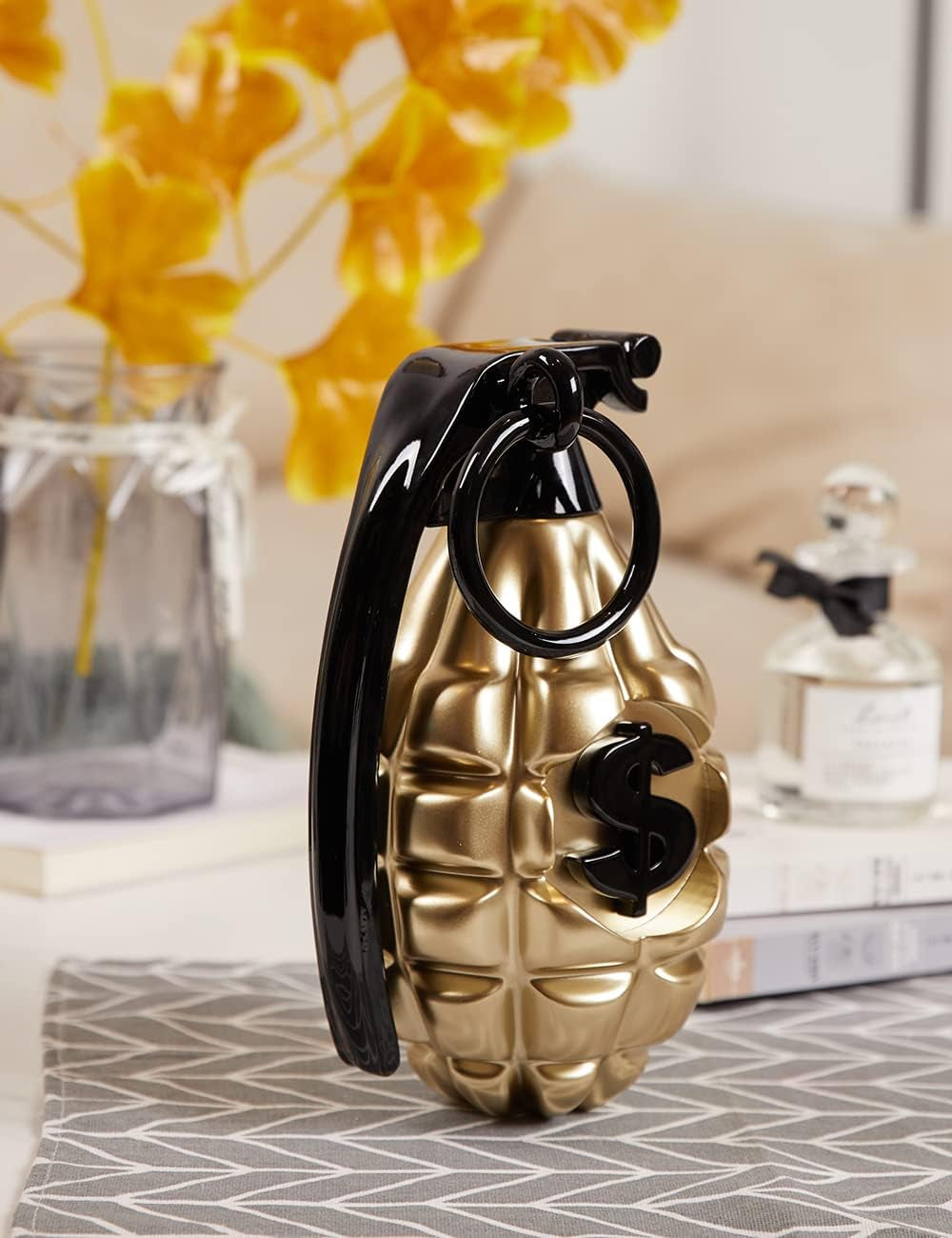 Dollarzeichen Granate Skulptur Figur Moderne Kunst Deko Abstrakte Arts Geschenk Für Bücherregal Schreibtisch Tisch Champagner 25Cm