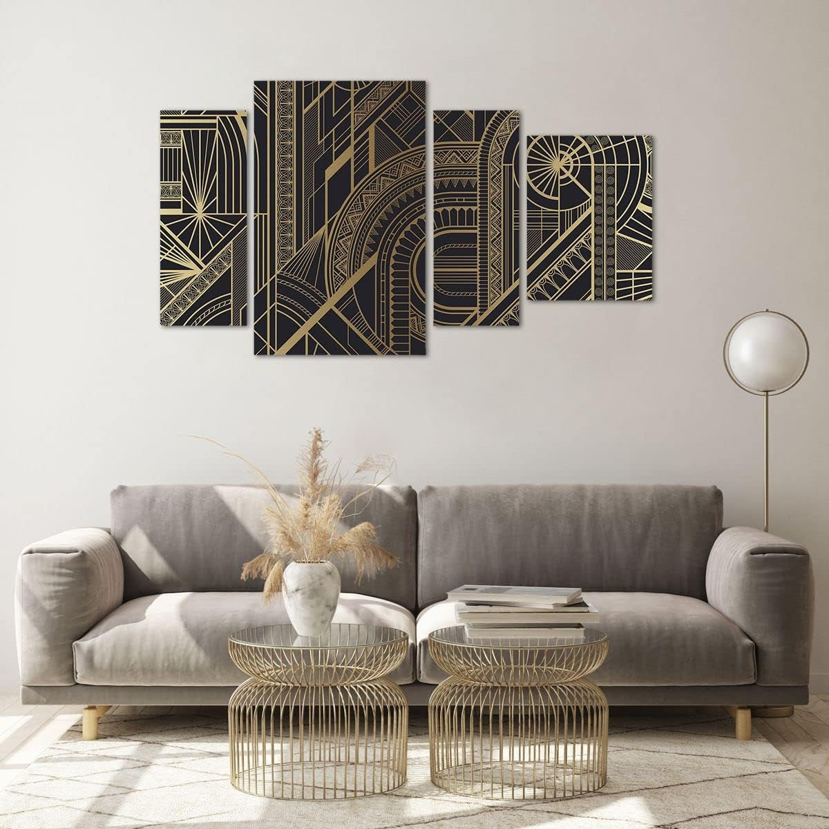 Ornament Gold Glasbild Schwarz-Gold 120 x 70 cm
