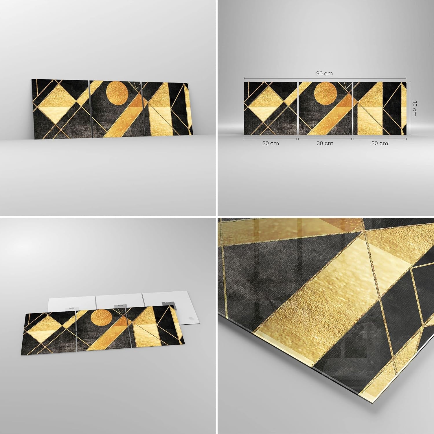 Golden Figures Glasbild Schwarz-Gold Wandkunst 90 x 30 cm