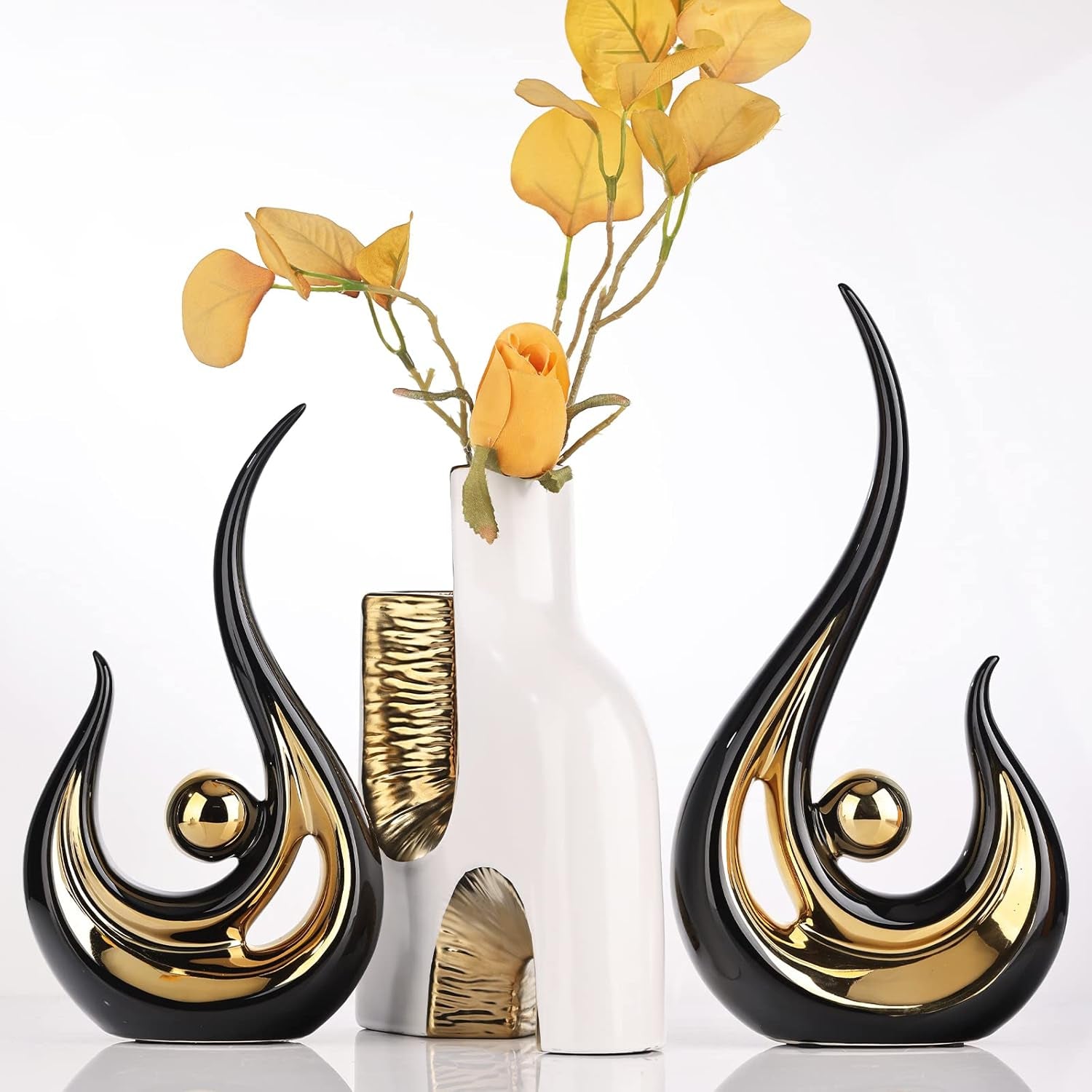 Black-Gold Silence Skulptur | Abstraktes Gesicht 27 cm
