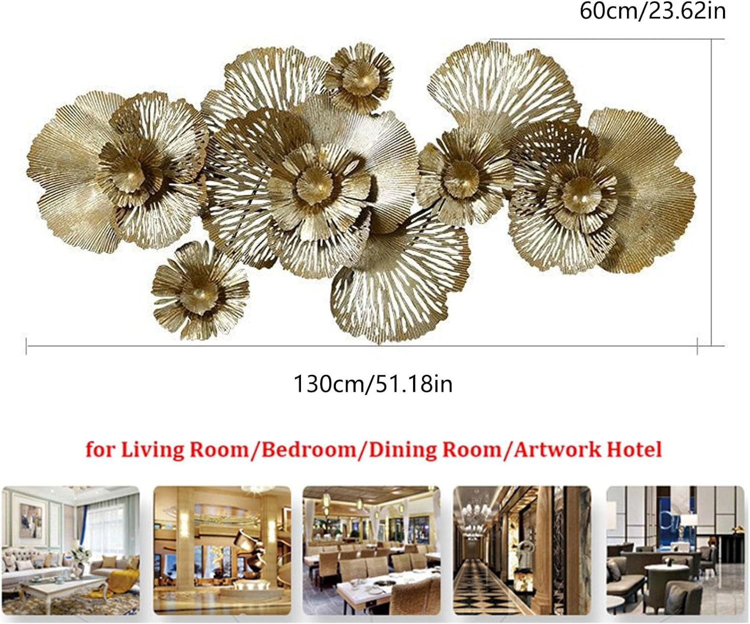 Metall Gold Blume Wanddekoration, Luxus 3D Blumen Wandkunst Dekor Blume Kunst Wandbehang Dekor Metall Kunst Wandskulptur Heimdekoration Für Schlafzimmer Wohnzimmer Hintergrund Wand
