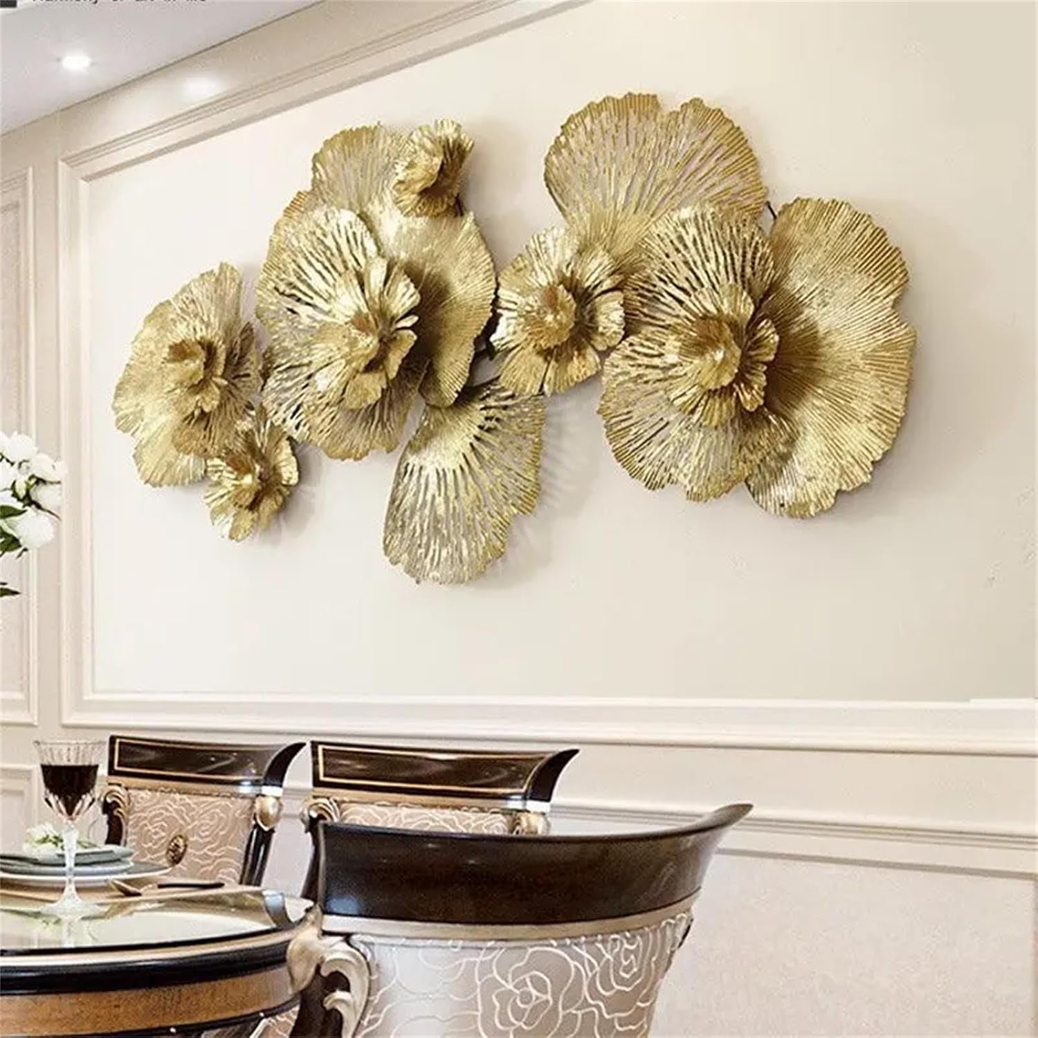 Metall Gold Blume Wanddekoration, Luxus 3D Blumen Wandkunst Dekor Blume Kunst Wandbehang Dekor Metall Kunst Wandskulptur Heimdekoration Für Schlafzimmer Wohnzimmer Hintergrund Wand