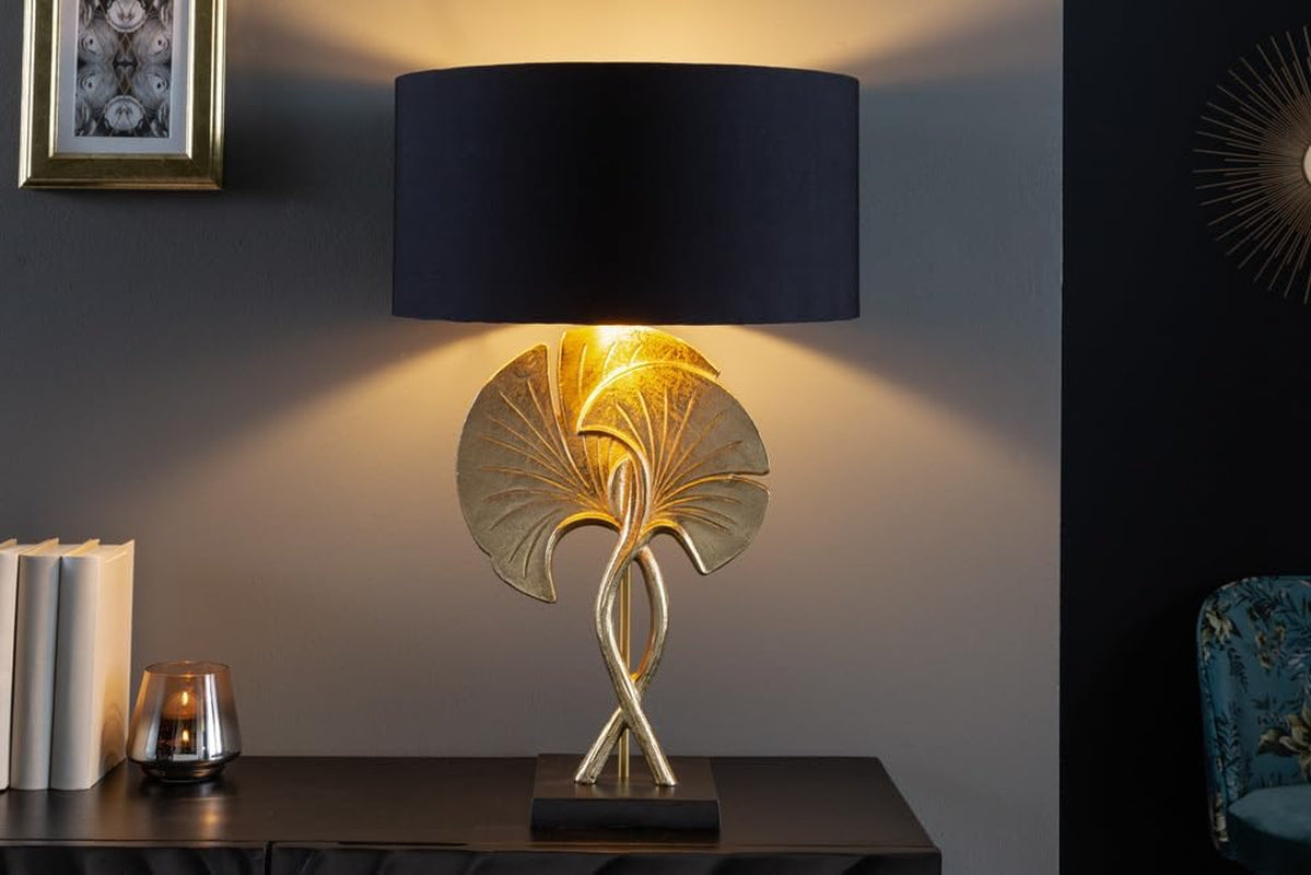 Ginkgo Tischlampe Schwarz-Gold | Skulptur-Leuchte 62 cm