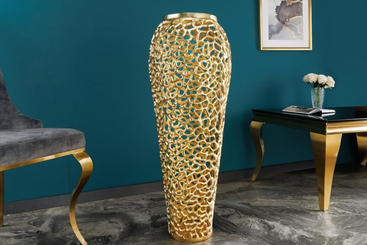 Riess Ambiente Filigrane Design XXL Vase Abstract Leaf 90Cm Gold Handarbeit Große Dekovase Für Wohnzimmer, Flur, Schlafzimmer, Bad