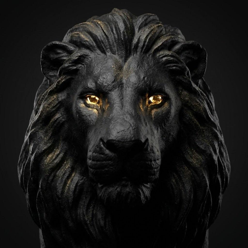 [THE LION KING | Wandbild Löwe Schwarz Gold | Motivation & Führung | Digital Download] - Luxus Wandbild mit 24 Karat Gold | Dark Luxury Interior & Wanddekoration.