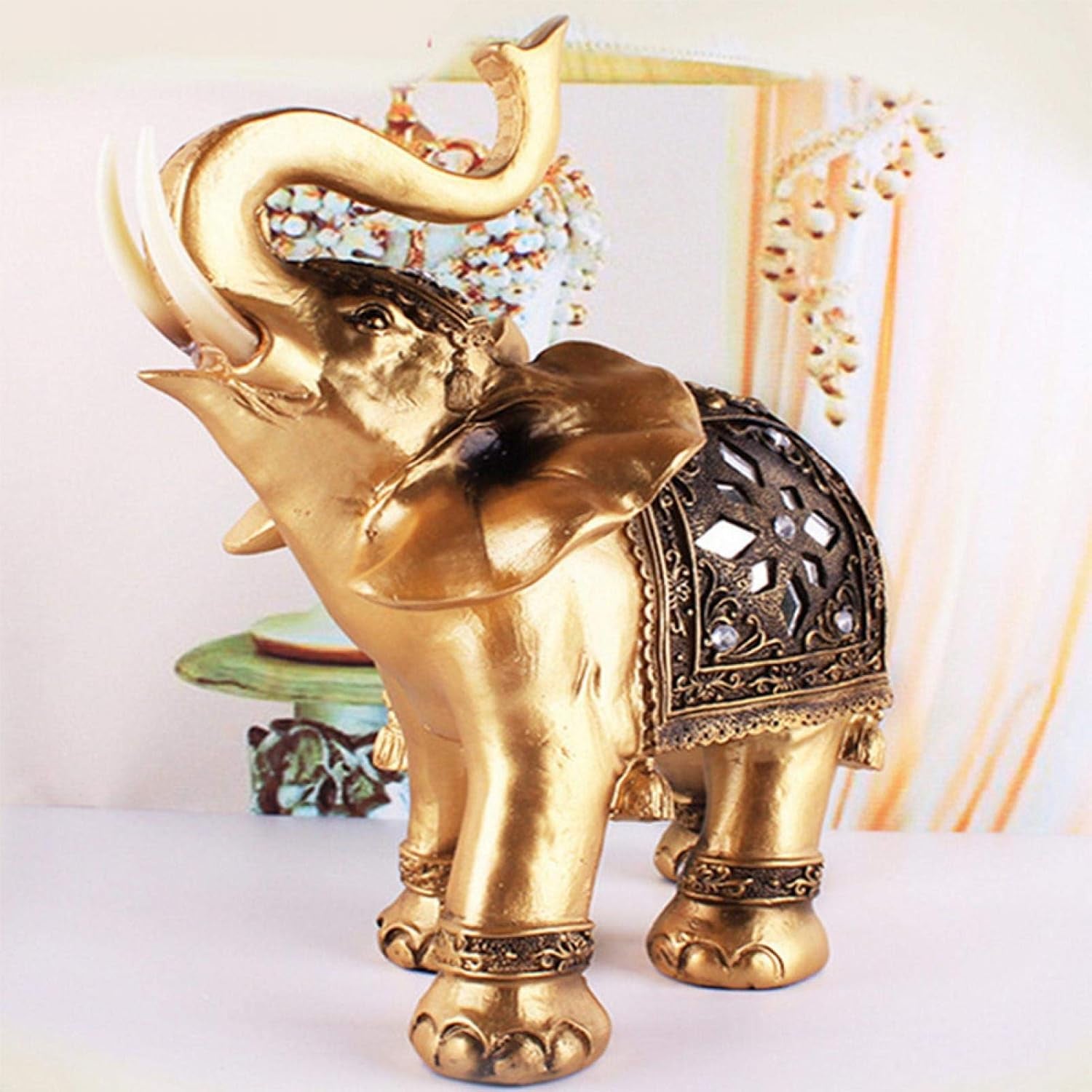 Deko Elefanten Figuren Gold 9 X 9 Cm Kleine Harz Feng Shui Elephant Statue Oriental Elefant Skulptur Reichtum Gluecksbringer Figur Für Home Büro Dekoration