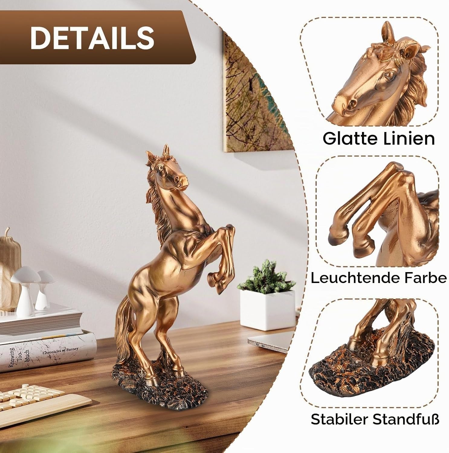 Goldenes Pferd 31,5 x 18 cm | Geflochtene Deko-Skulptur - Goldoptik Dekoobjekt