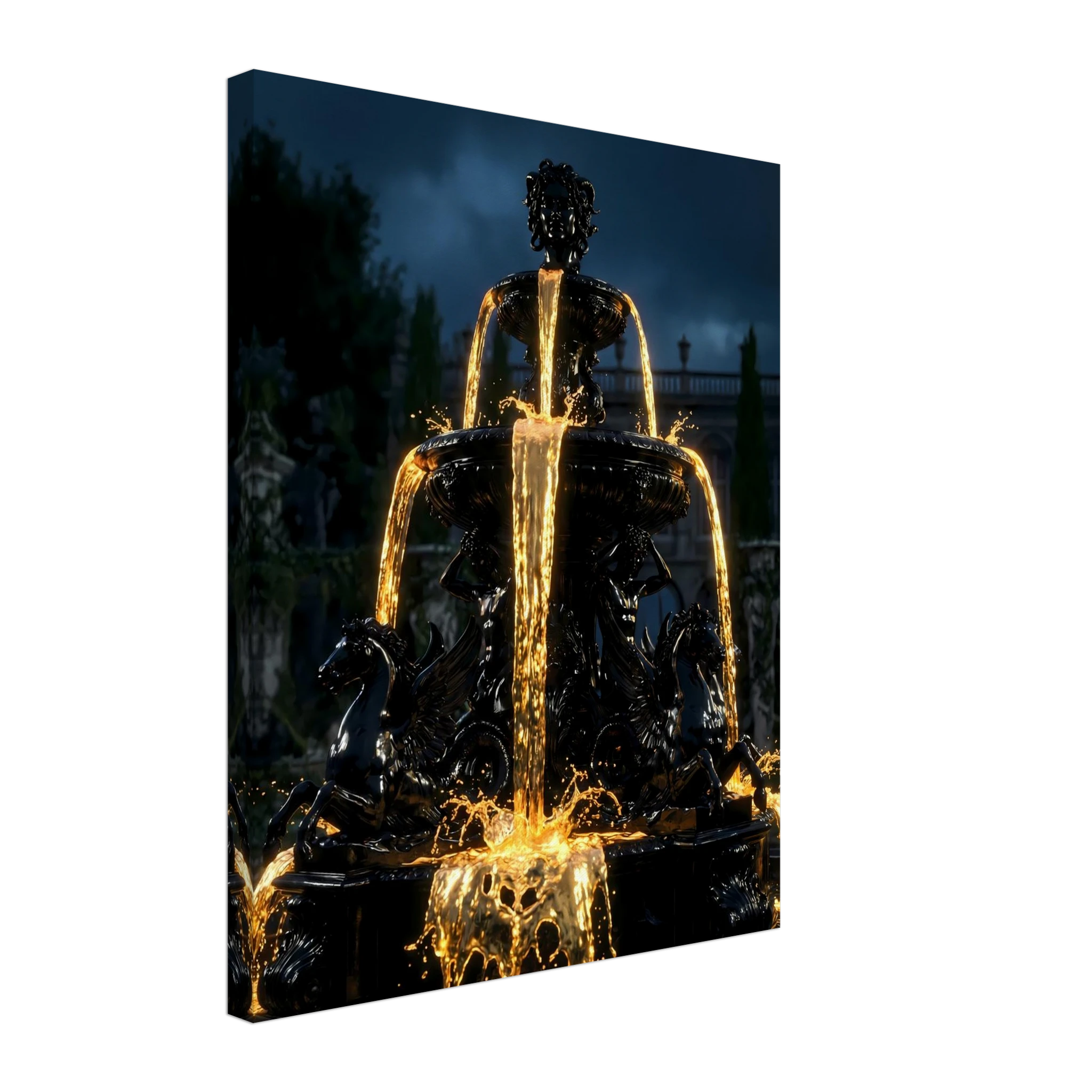 [Statement Leinwandbild "Liquid Enigma" – Tiefsinniges Luxus Wandbild für moderne Raumgestaltung & Büro] - Luxus Wandbild mit 24 Karat Gold | Dark Luxury Interior & Wanddekoration.