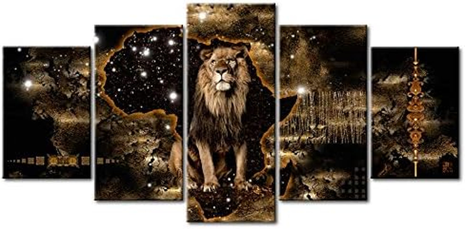 B&D XXL Acrylglasbild Abstrakt 200X100 Cm 5 Teilig Wandbild Auf Acryl Glasbilder Kunstdruck Moderne Acrylglas Platte Wanddekoration Geschenke Heimdekoration Glasbild Tiere Löwe Weltkarte Sterne
