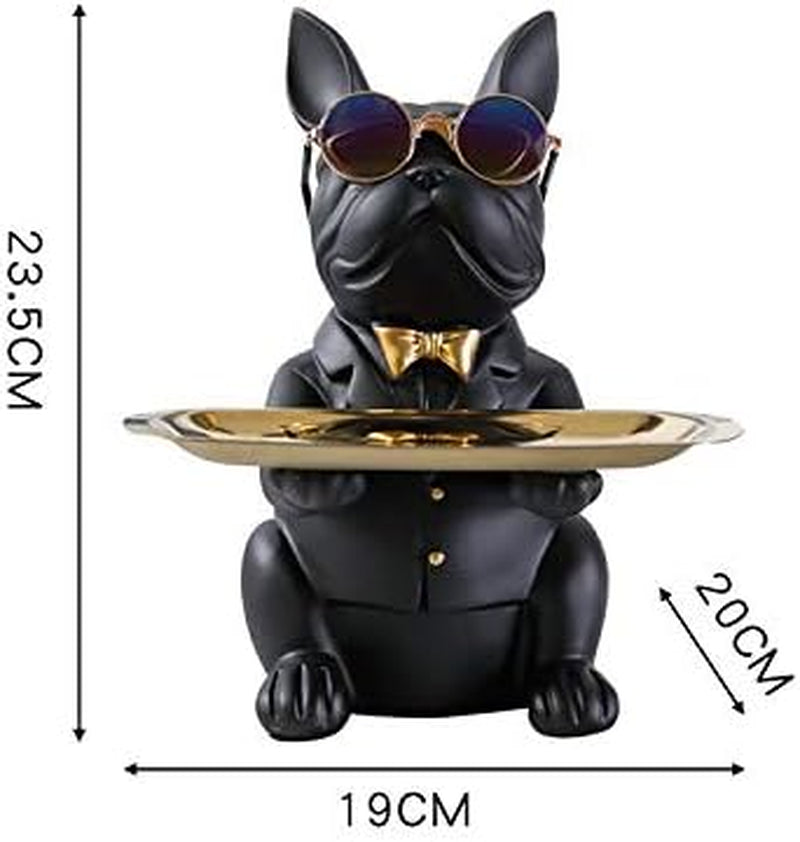 Coole Bulldogge Skulptur Französisch Statue Mit Edelstahl Tablett, Statue, Tischdekoration, Mode, Heimtextilien, Multifunktion, Schreibtisch Lagerung,Schwarz,B
