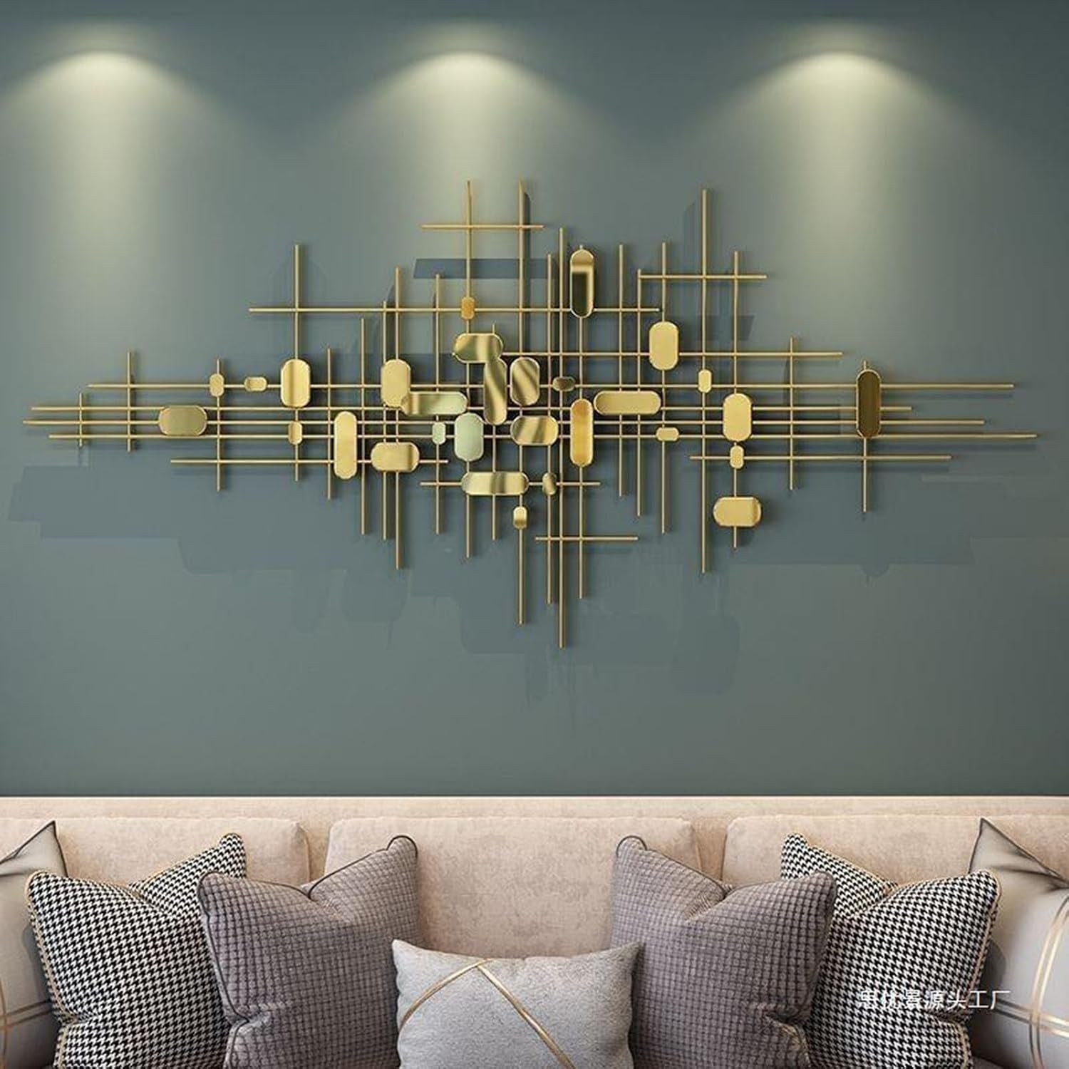 Goldene Wanddekoration for Wohnzimmer, Moderne Luxus-Wandkunst, 3D-Wandskulptur Aus Metall for Aufhängen, Hintergrundwanddekoration for Schlafzimmer, Esszimmer, Attraktives Geschenk