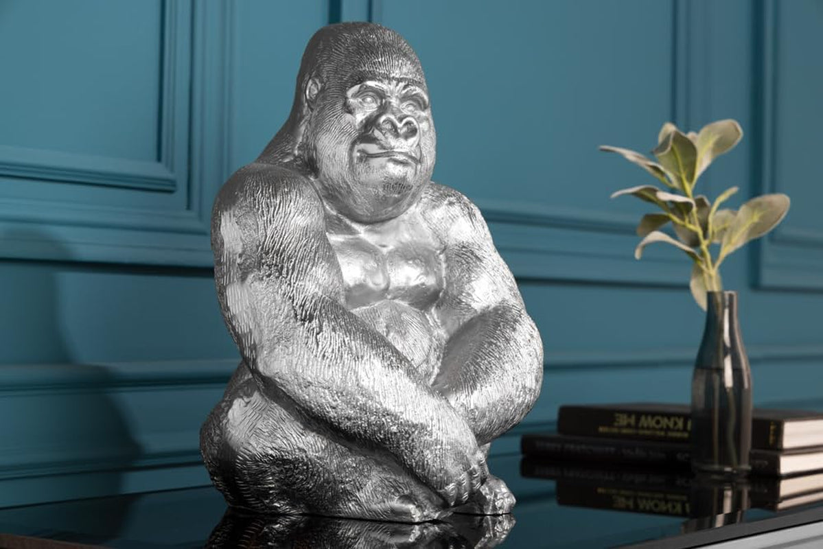 Silver Gorilla Kong | Metallskulptur 40 cm
