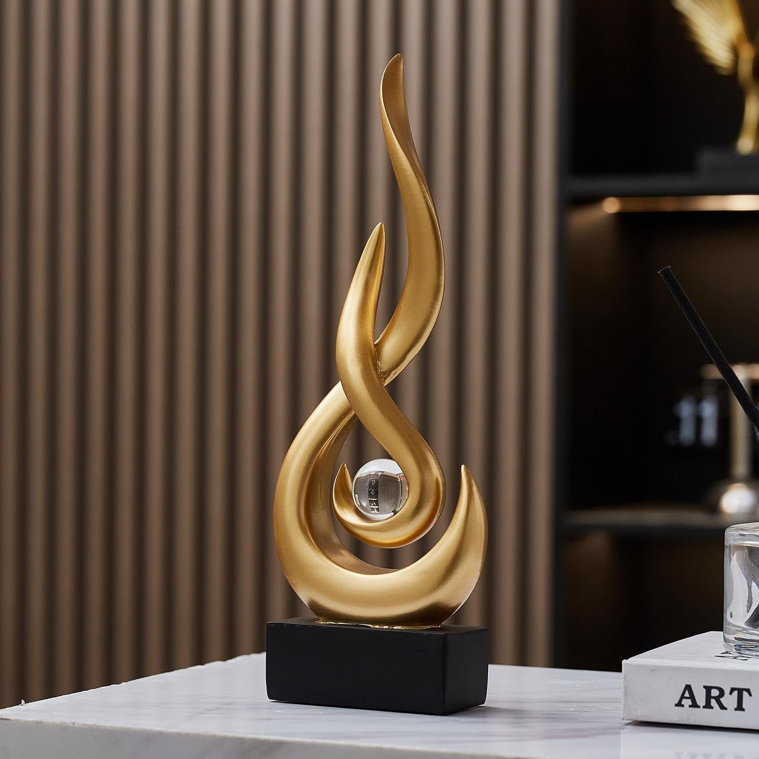 Moderne Abstrakte Kunst-Tischdekoration, Harz-Flammenstatue, Moderne Goldene Tafelaufsatz, Ornamente Für Wohnzimmer, Tolle Geschenkidee, Heimdekoration, Sammlerstücke