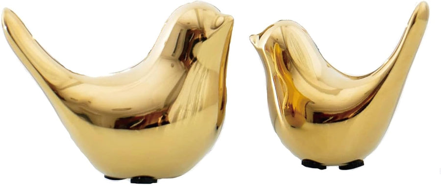 2 Stück Kleine Vögel Statuen, Keramik Vogel, Moderne Tier Vogel Skulpturen Für Landschaft Garten Home Office Desktop Display Dekor (Gold)