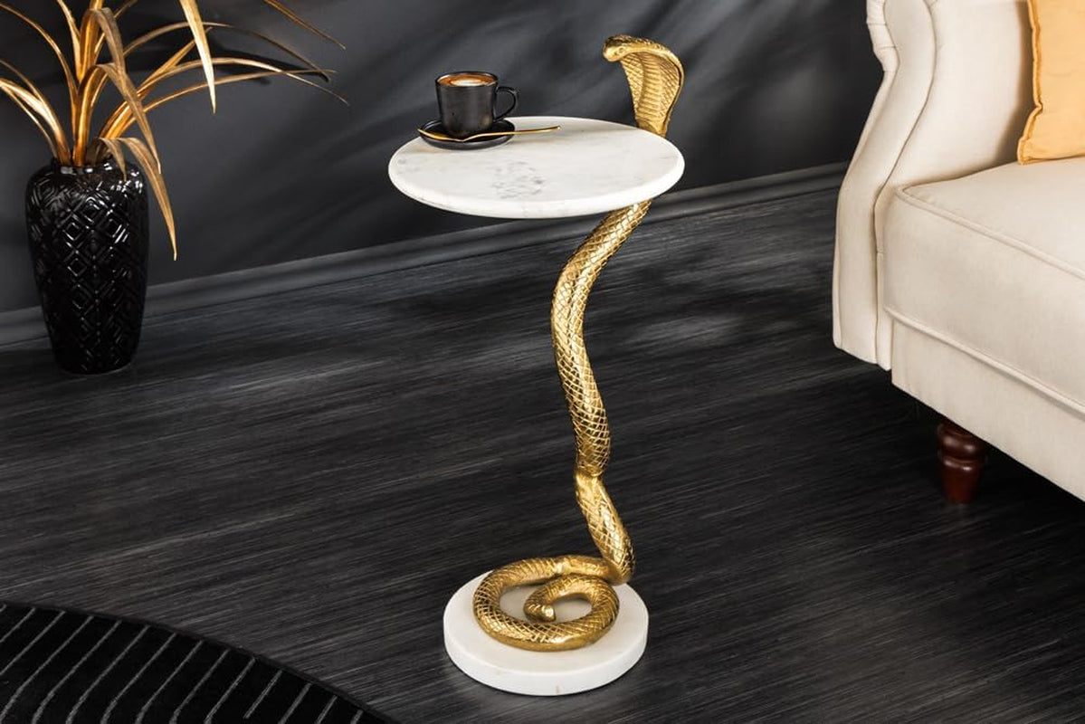 Wildlife Cobra Beistelltisch | Gold-Weiß mit Marmorlook 65 cm