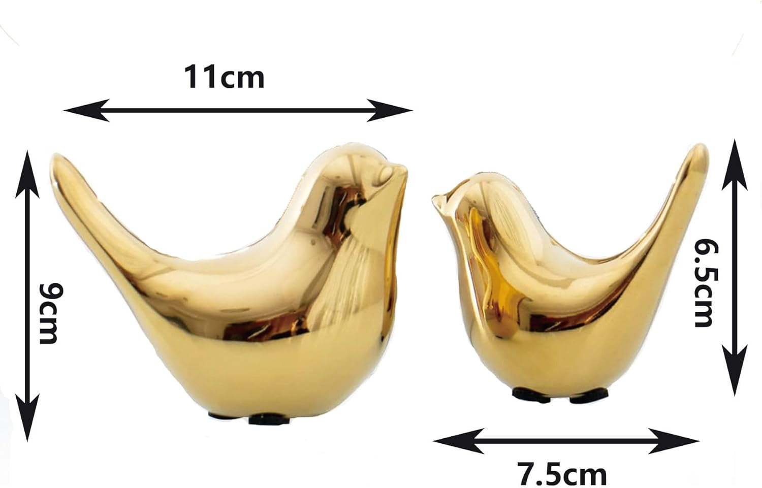 2 Stück Kleine Vögel Statuen, Keramik Vogel, Moderne Tier Vogel Skulpturen Für Landschaft Garten Home Office Desktop Display Dekor (Gold)