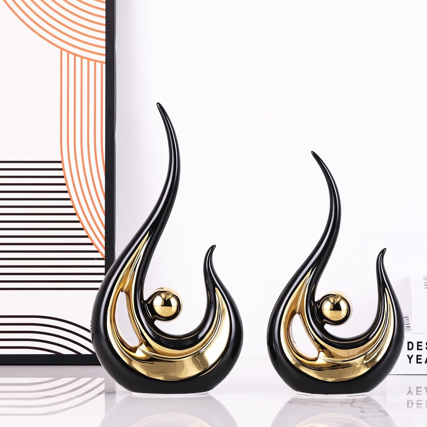 Black-Gold Centerpiece Sculpture | Moderne Tischskulptur