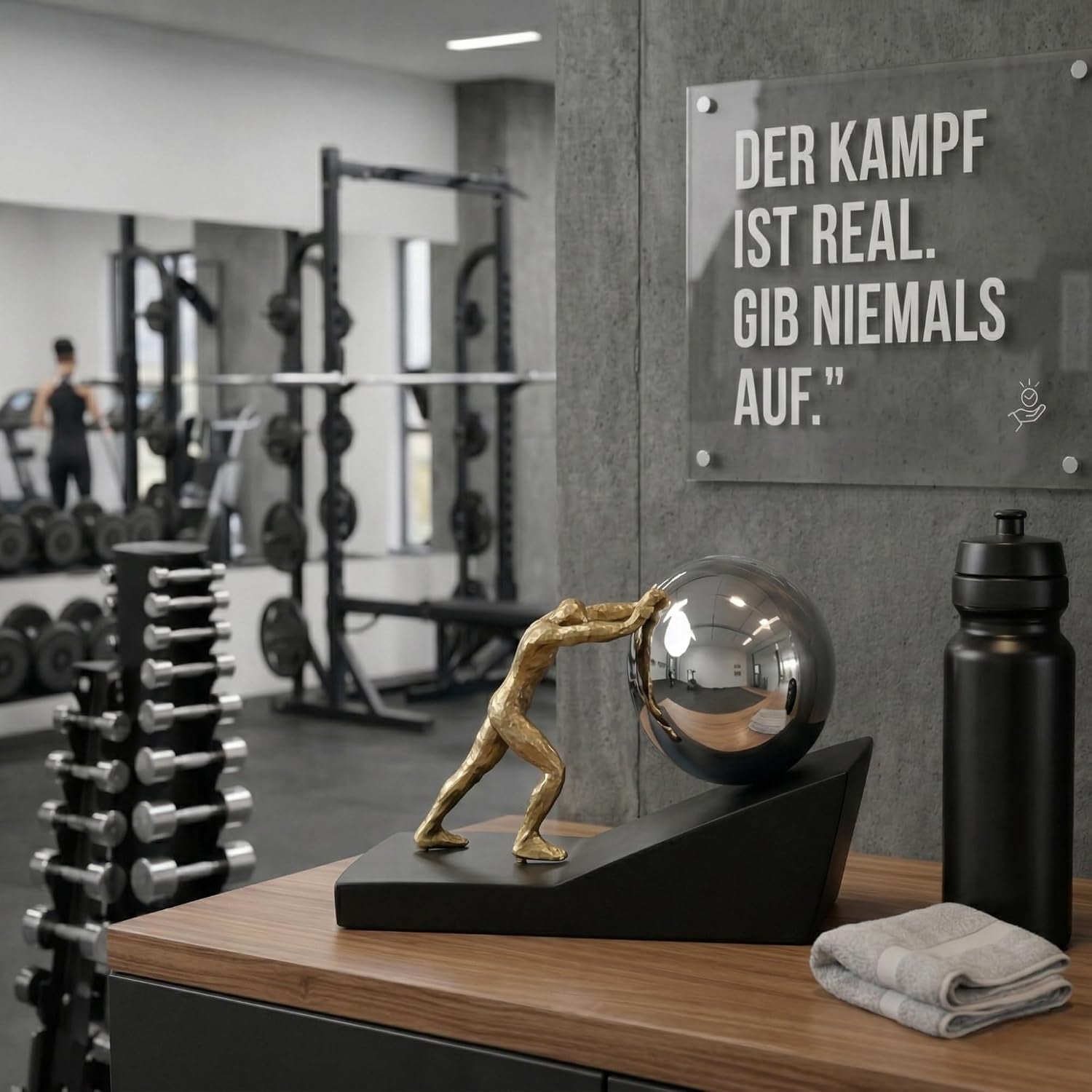 Sisyphus Gold-Chrome | Motivations-Skulptur fürs Büro