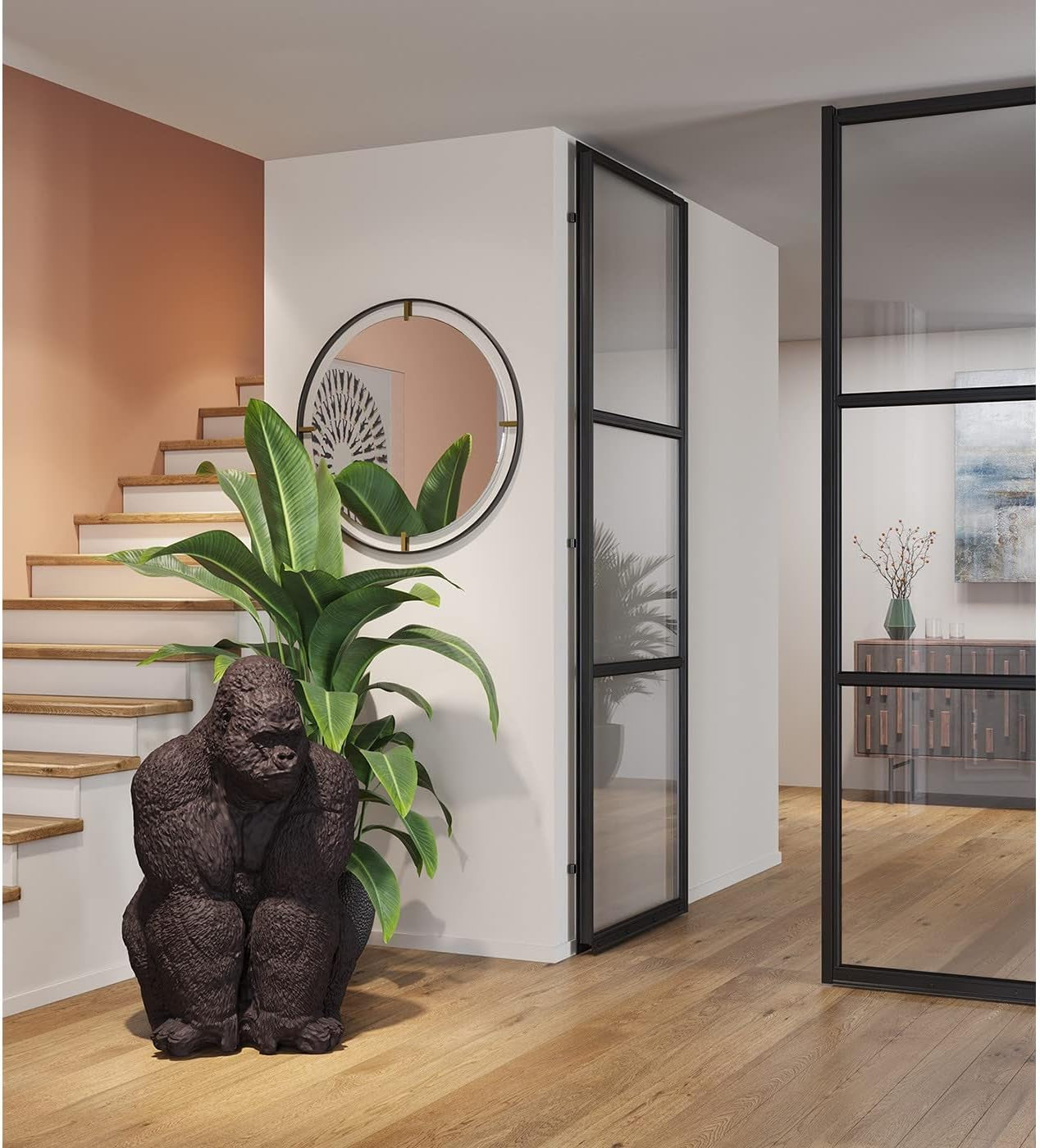 Kare Design Deko Figur Front XXL, Große Form Eines Gorillas, Ausgefallene Wohnzimmer Dekoration, Dekofigur Gorilla Schwarz, Dekoobjekt Affe, 107X90X73Cm (H/B/T)