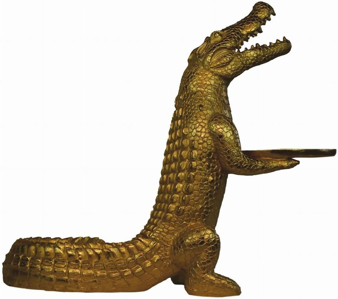 Casa Padrino Luxus Deko Skulptur Krokodil Mit Tablett Gold H. 52 Cm - Deko Figur