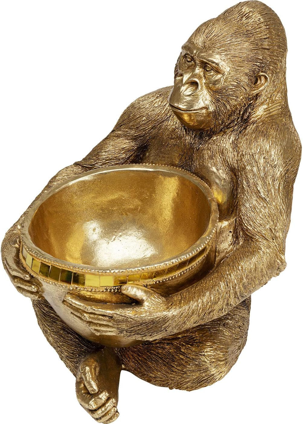 Kare Design Figur Gorilla Holding Bowl, Gold, Ø8Cm Stellfläche Schüssel, Deko, Handgearbeitet, Unikat, Einzelstück, Höhe 41Cm