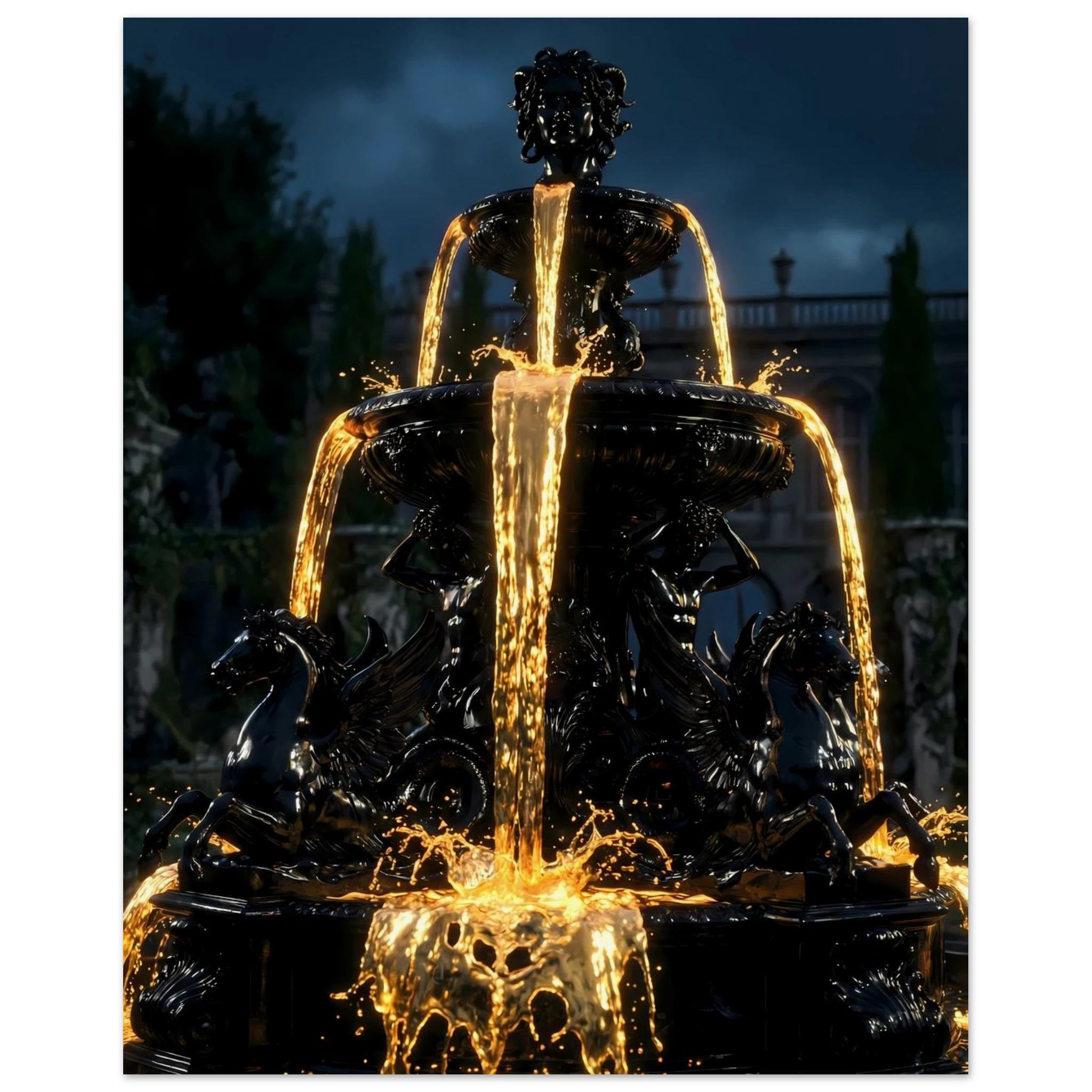 [Statement Leinwandbild "Liquid Enigma" – Tiefsinniges Luxus Wandbild für moderne Raumgestaltung & Büro] - Luxus Wandbild mit 24 Karat Gold | Dark Luxury Interior & Wanddekoration.