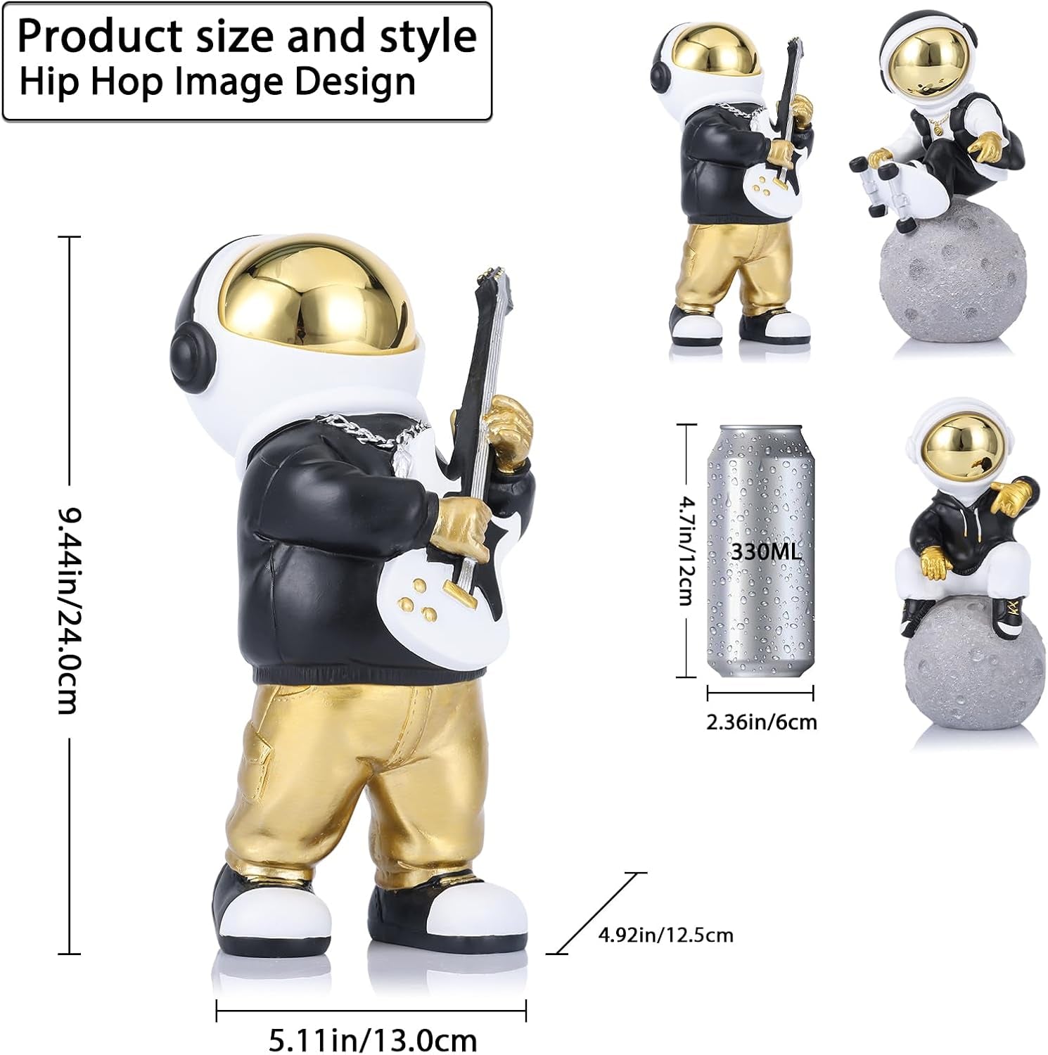 Astronaut Figur, Schwarz-Gold Spaceman Skulptur Astronautenstatue, Kindergeschenk, Ornament, Raumdekoration Für Männer, Zuhause Und Handwerk, Desktop-Zubehör, Tischdekoration, Wohnzimmer, Büro