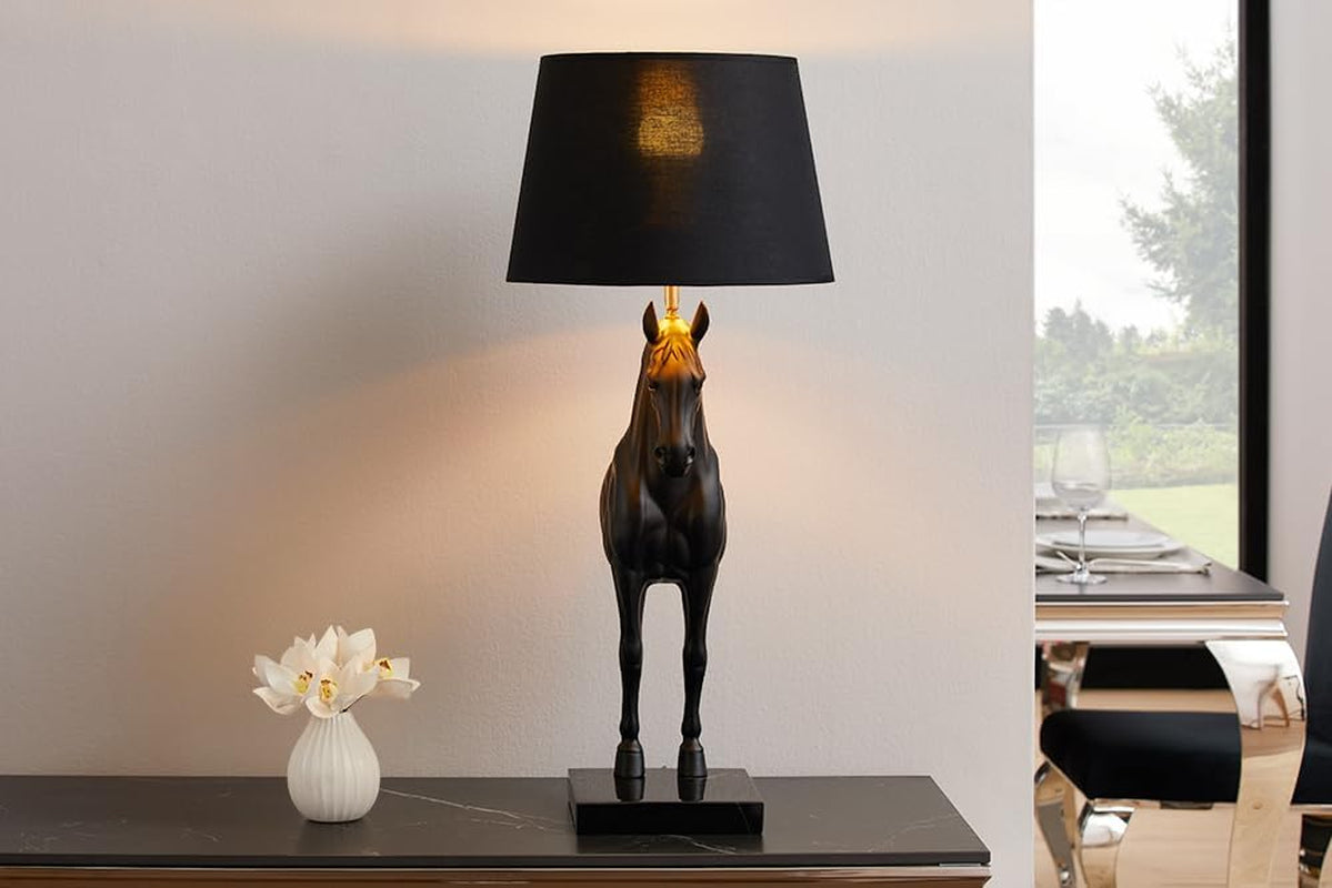 Black Beauty Pferde-Tischlampe | Schwarz-Gold 75 cm