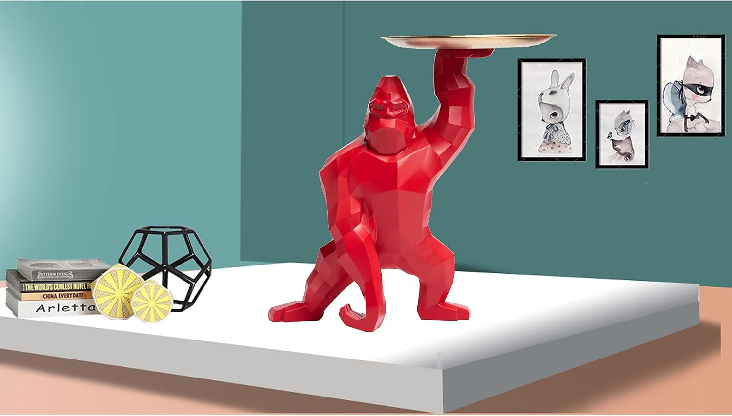 Gorilla Tray Red-Gold | Statement Figur mit Ablage