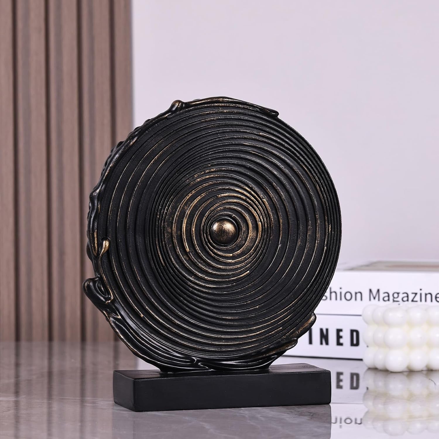 Black-Gold Round Sculpture | Moderne Skulptur 25 cm