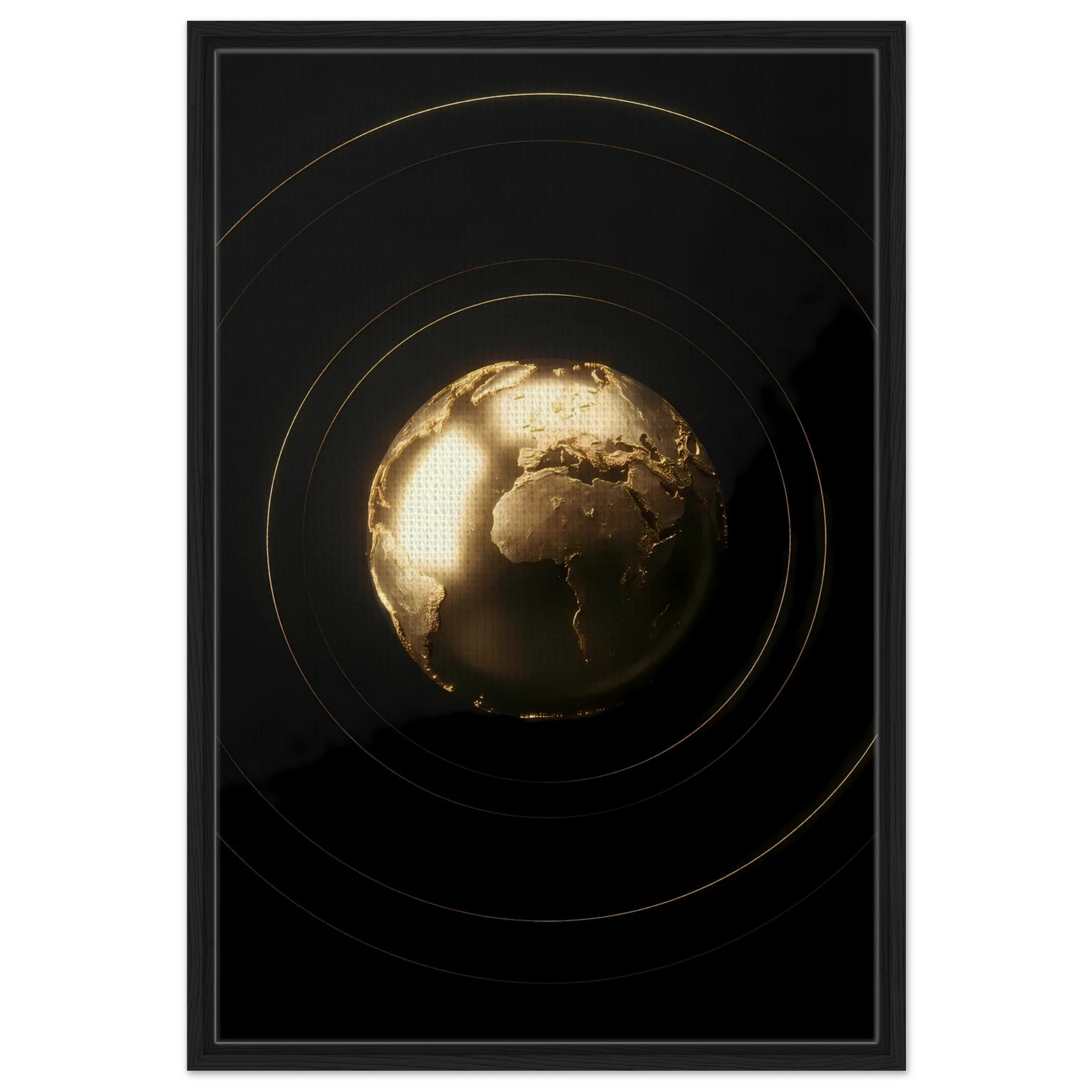 [Exklusives Kunstwerk "The World Is Yours" – Modernes 3D Globus Wandbild für dezentes Status-Ambiente] - Luxus Wandbild mit 24 Karat Gold | Dark Luxury Interior & Wanddekoration.