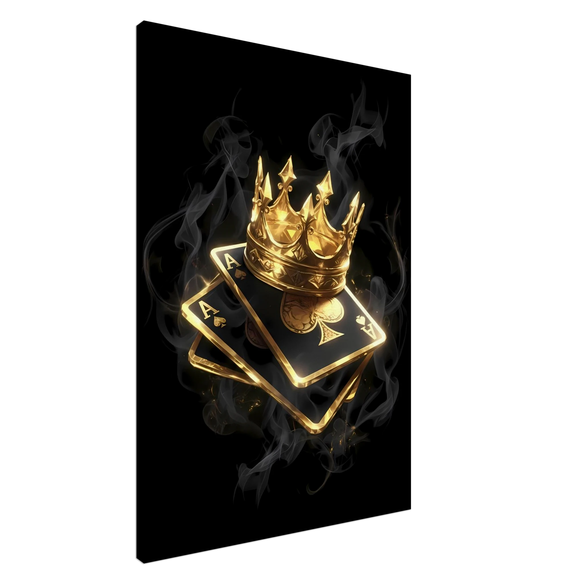 [Leinwandbild "King of Spades" – Pik Ass & Goldene Krone] - Luxus Wandbild mit 24 Karat Gold | Dark Luxury Interior & Wanddekoration.