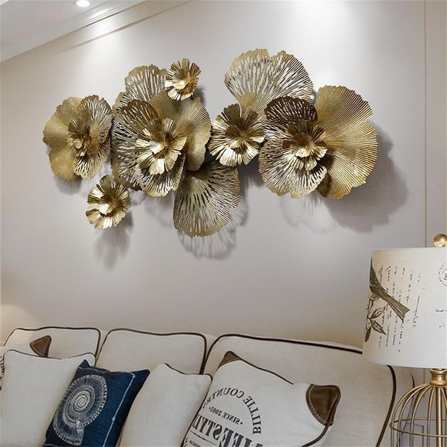 Metall Gold Blume Wanddekoration, Luxus 3D Blumen Wandkunst Dekor Blume Kunst Wandbehang Dekor Metall Kunst Wandskulptur Heimdekoration Für Schlafzimmer Wohnzimmer Hintergrund Wand