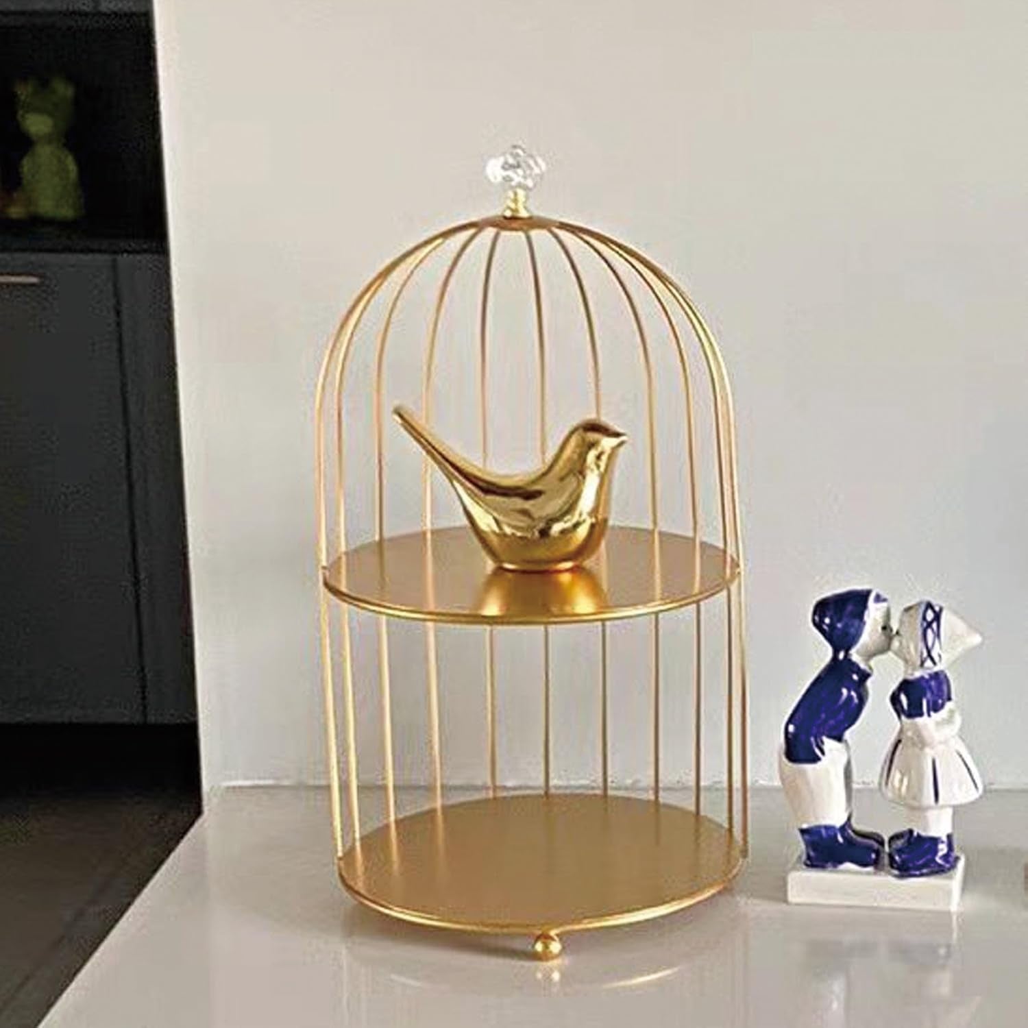 2 Stück Kleine Vögel Statuen, Keramik Vogel, Moderne Tier Vogel Skulpturen Für Landschaft Garten Home Office Desktop Display Dekor (Gold)