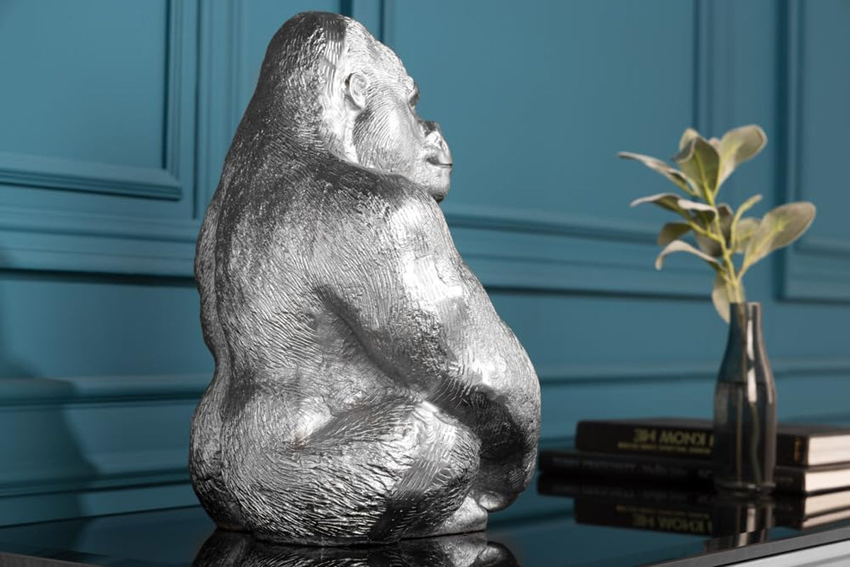 Silver Gorilla Kong | Metallskulptur 40 cm