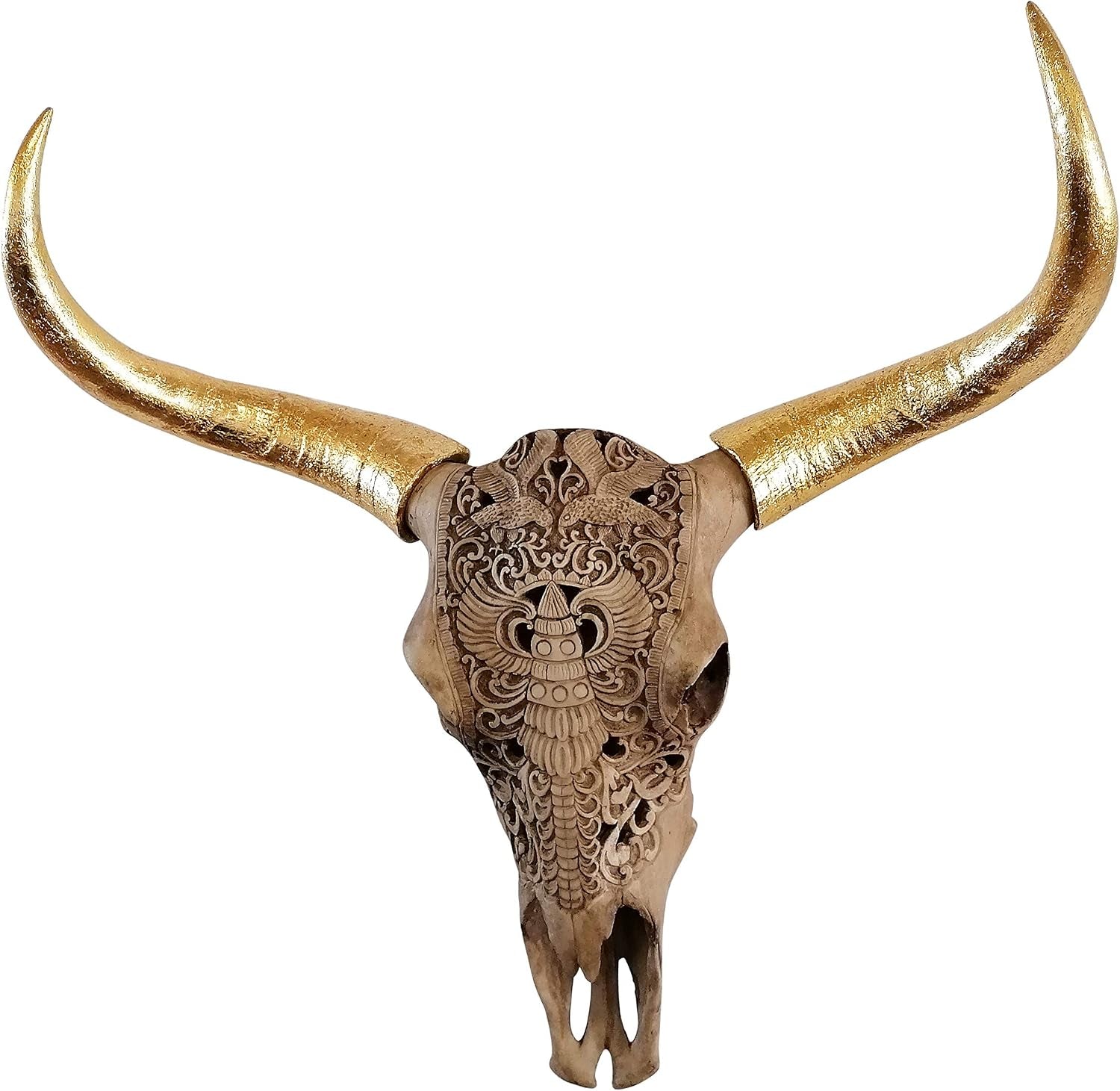 Michaelnoll Stierkopf Bullenkopf Stier Bullenschädel Geweih Hörner Wanddekoration Polyresin Gold Riesig Groß - Moderne Wanddeko Für Schlafzimmer Oder Wohnzimmer - Deko Dekoration - XXL 72 Cm