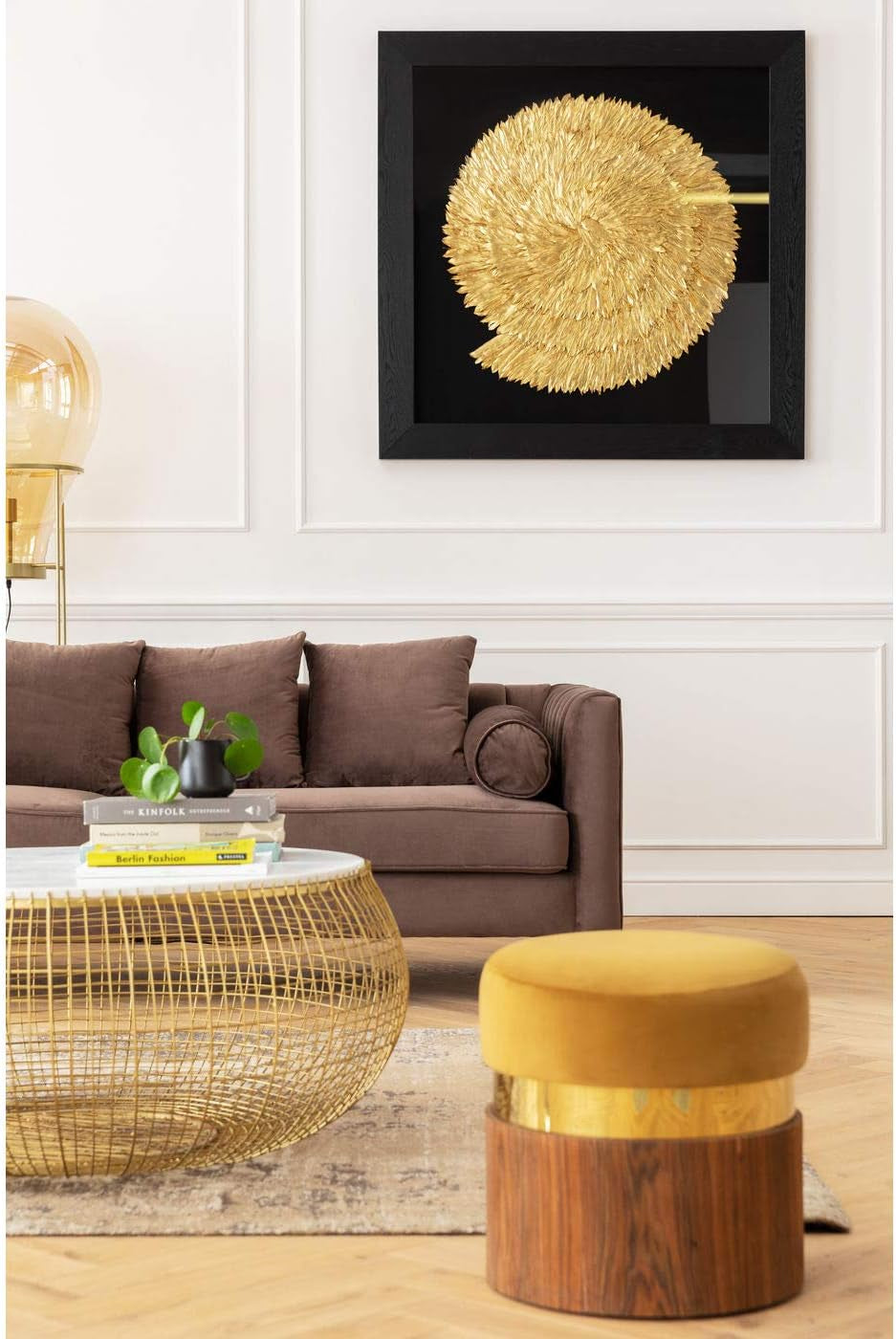 Kare Design Deko Rahmen Golden Snail Gold, Wanddeko, Wandbild, 3D Bild, Dekobild, Glasbild, Modern, Wohnzimmer, Schlafzimmer, Flur, 120X120X5Cm