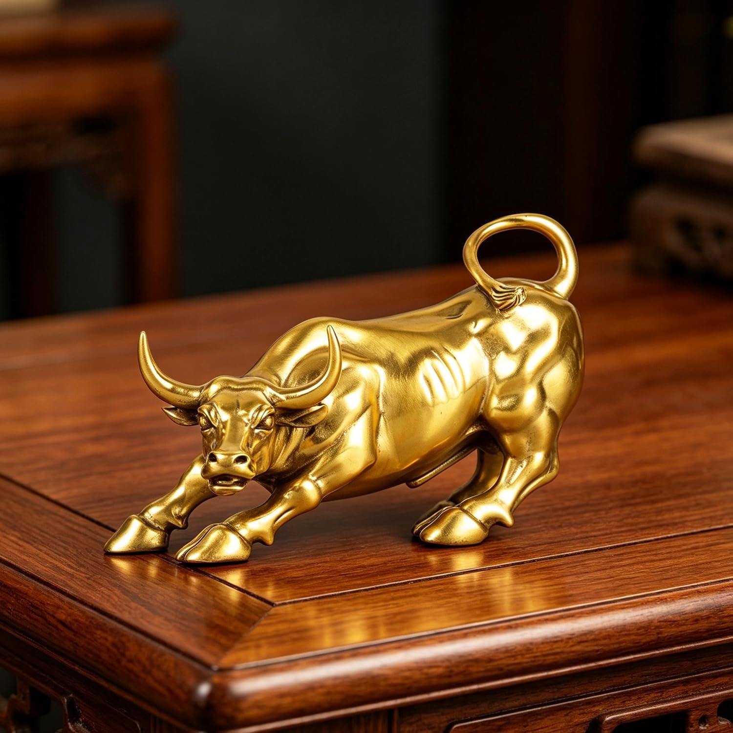 19,8 Cm L Gold Messing Wand Street Bull Statue Skulptur Börse Laden Stier Kunst Büro Dekor Geschenk