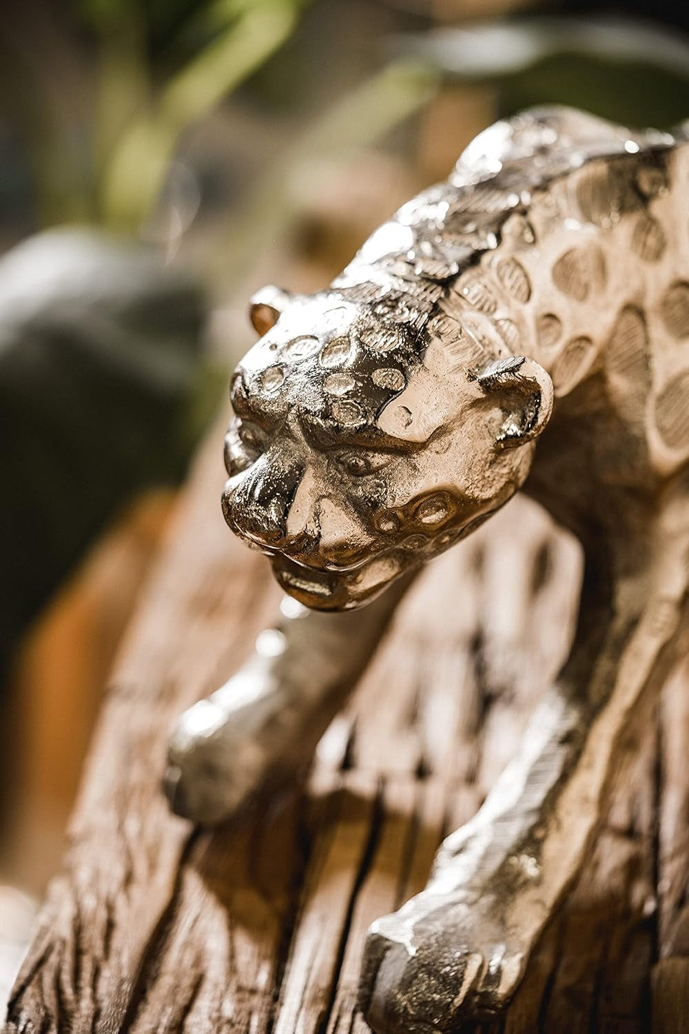 Aluminium Leopard Silver | Raubkatzen-Skulptur 75 cm