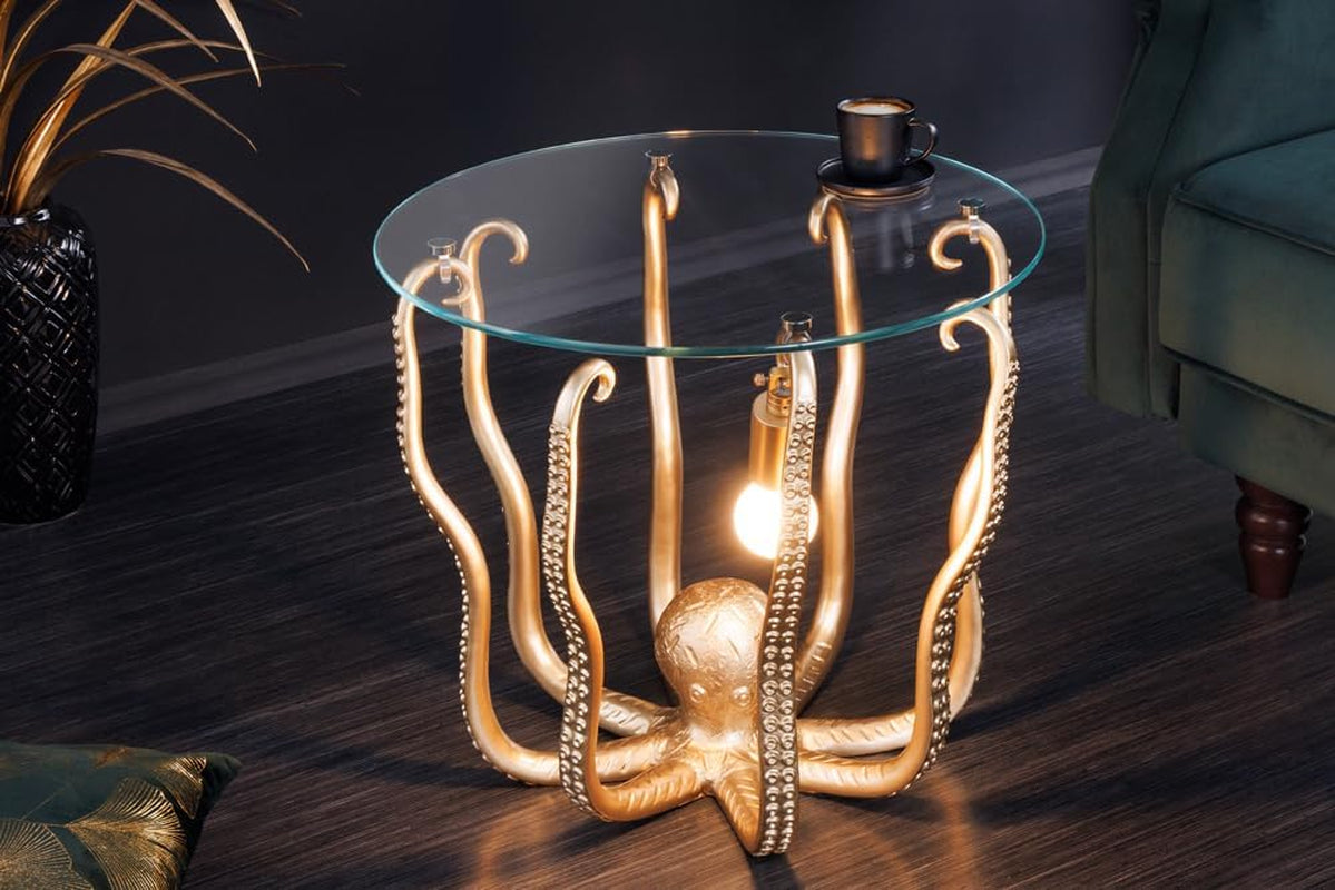 Wildlife Octopus Beistelltisch | Gold-Skulptur mit Glasplatte
