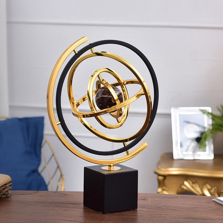 Metall Globus Deko Schwarz Gold, Abstrakte Skulptur Und Moderne Schreibtisch Deko, Stabiles Büro Accessoire Und Regal Dekoration, Elegantes Kunstobjekt Als Geschenk Für Einweihung